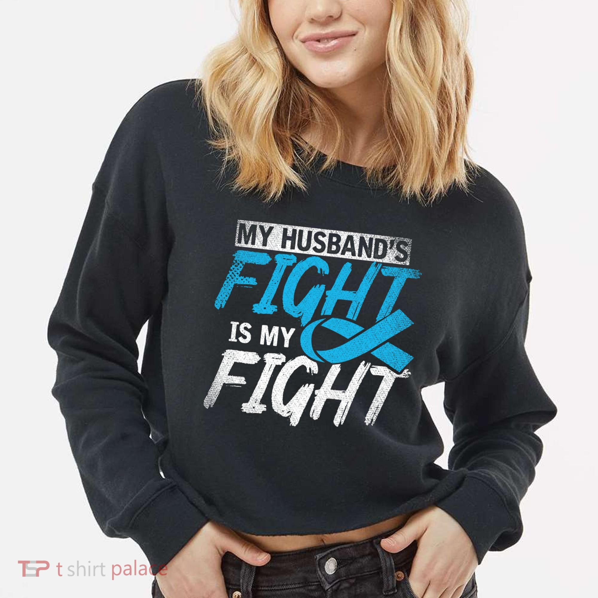 My Husbands Fight Is My Fight Prostate Cancer Awareness Gift Cropped Pullover Crew