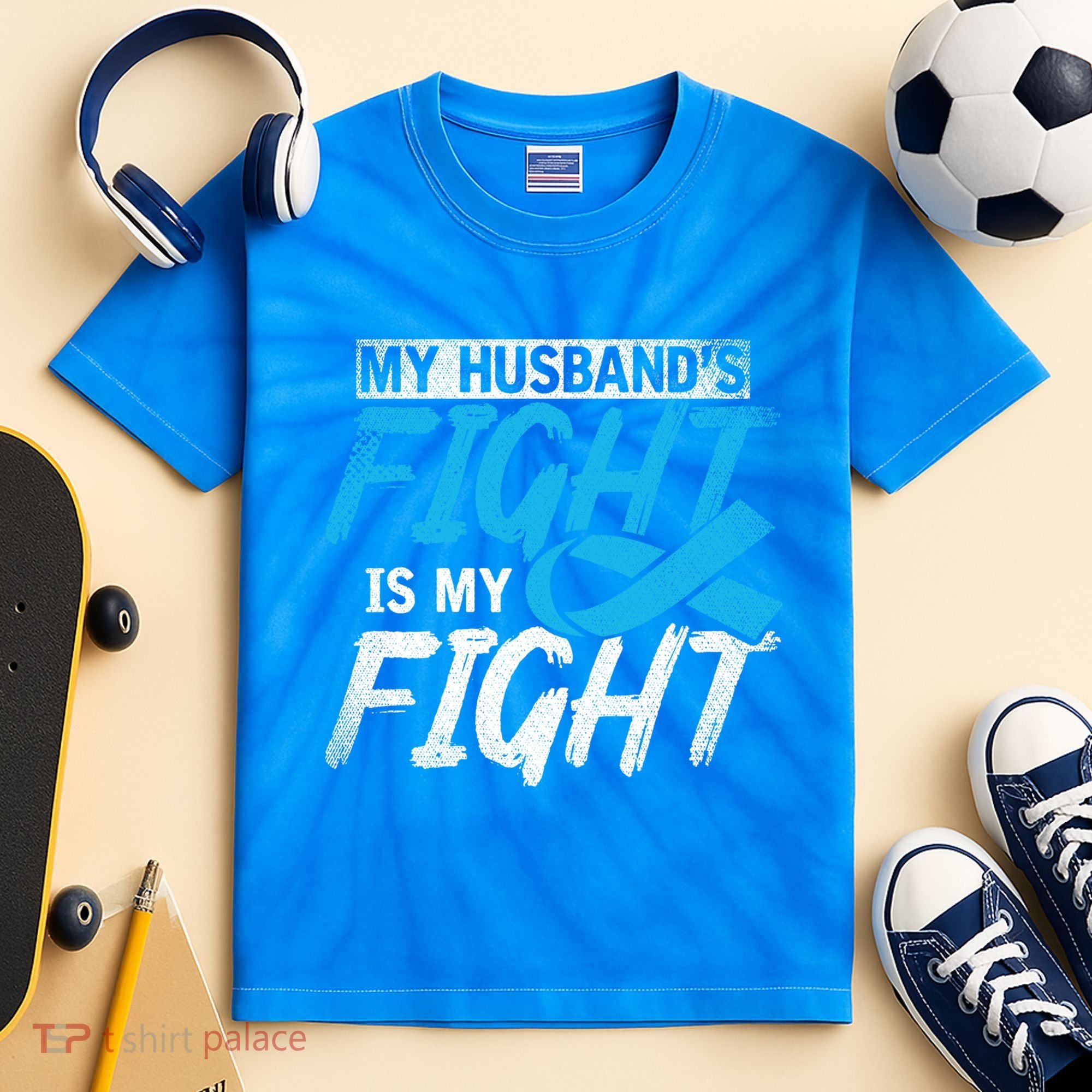 My Husbands Fight Is My Fight Prostate Cancer Awareness Gift Kids Tie-Dye T-Shirt
