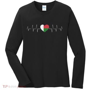 Madagascar Heartbeat Flag Women's Long Sleeve Shirt