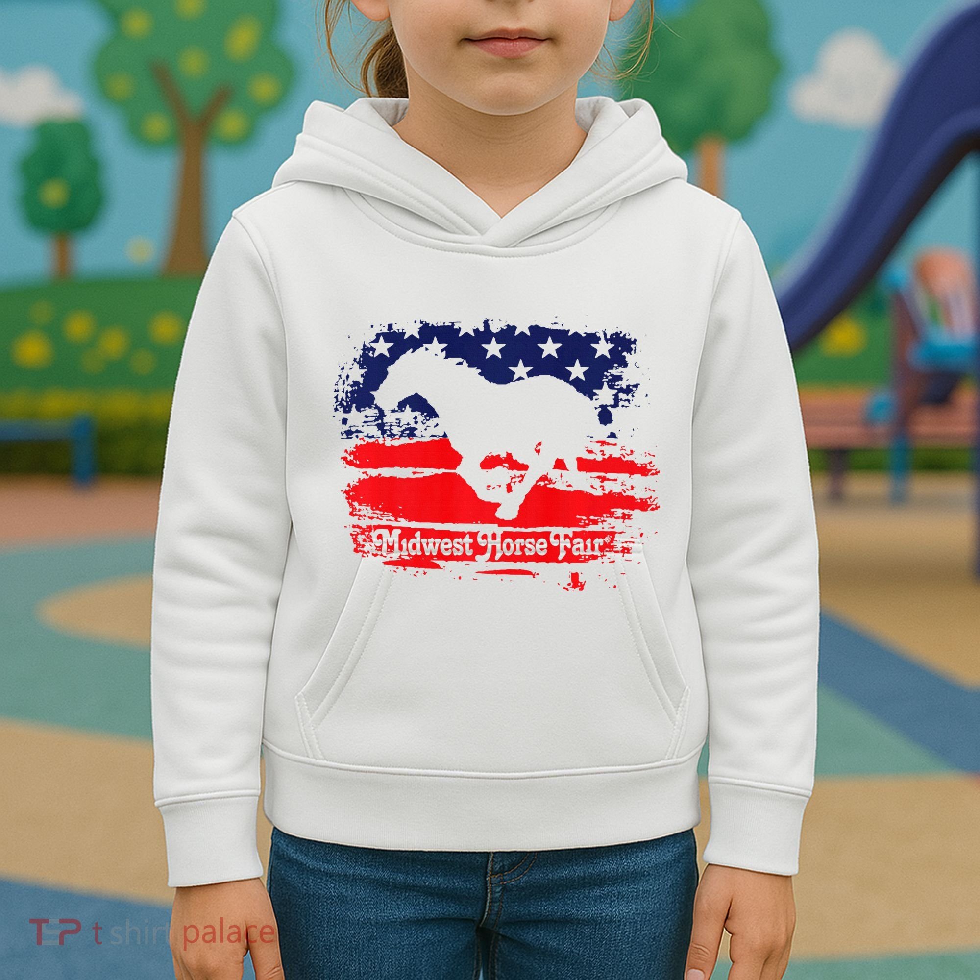 Midwest Horse Fair Redwhiteblue Flag Kids Hoodie