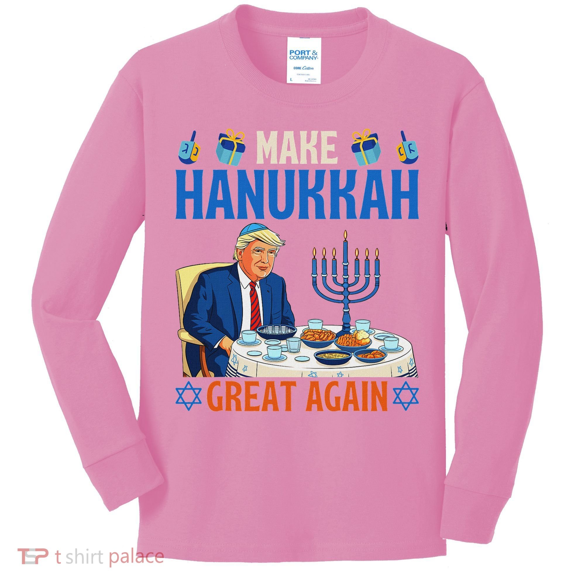 Make Hanukkah Great Again Donald Trump Dinner Jewish Kids Long Sleeve Shirt