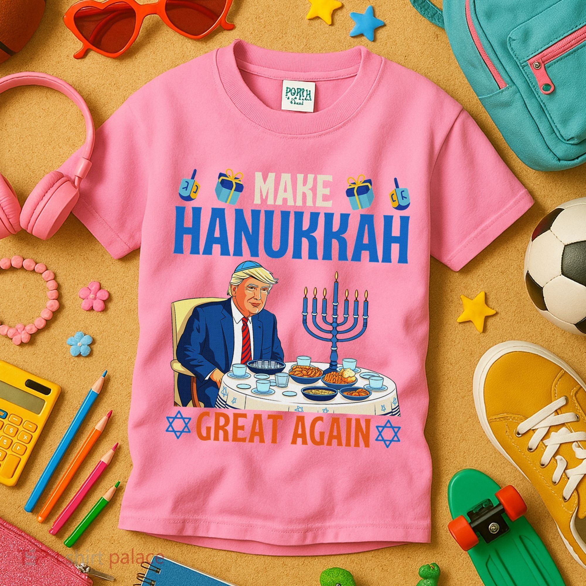 Make Hanukkah Great Again Donald Trump Dinner Jewish Kids T-Shirt