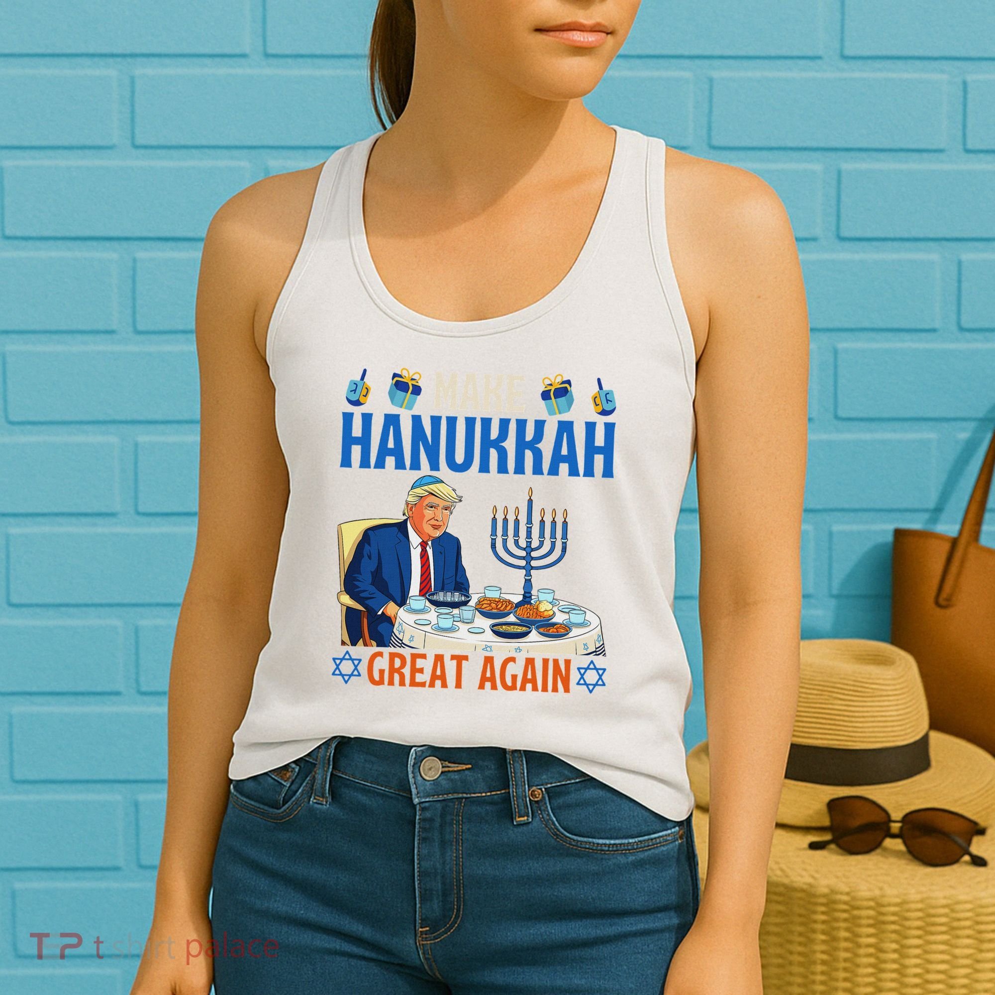 Make Hanukkah Great Again Donald Trump Dinner Jewish Women's Tank Top
