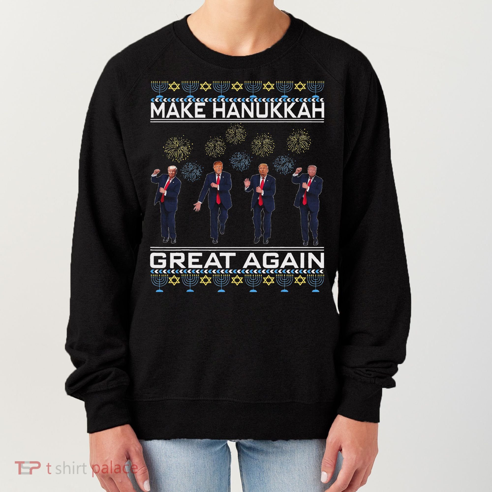 Make Hanukkah Great Again Funny Trump Ugly Chanukah Women's Sweatshirt