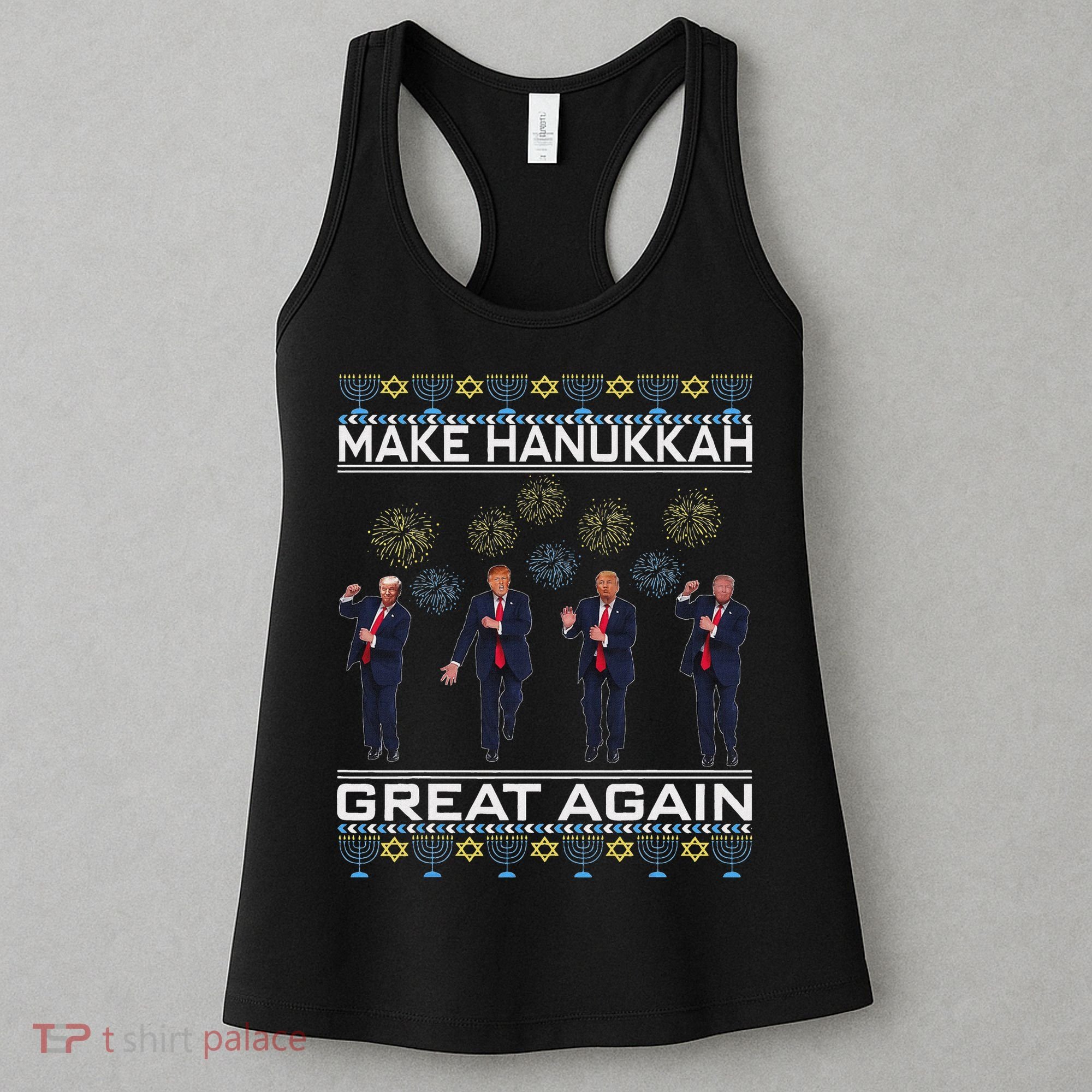Make Hanukkah Great Again Funny Trump Ugly Chanukah Women's Tank Top