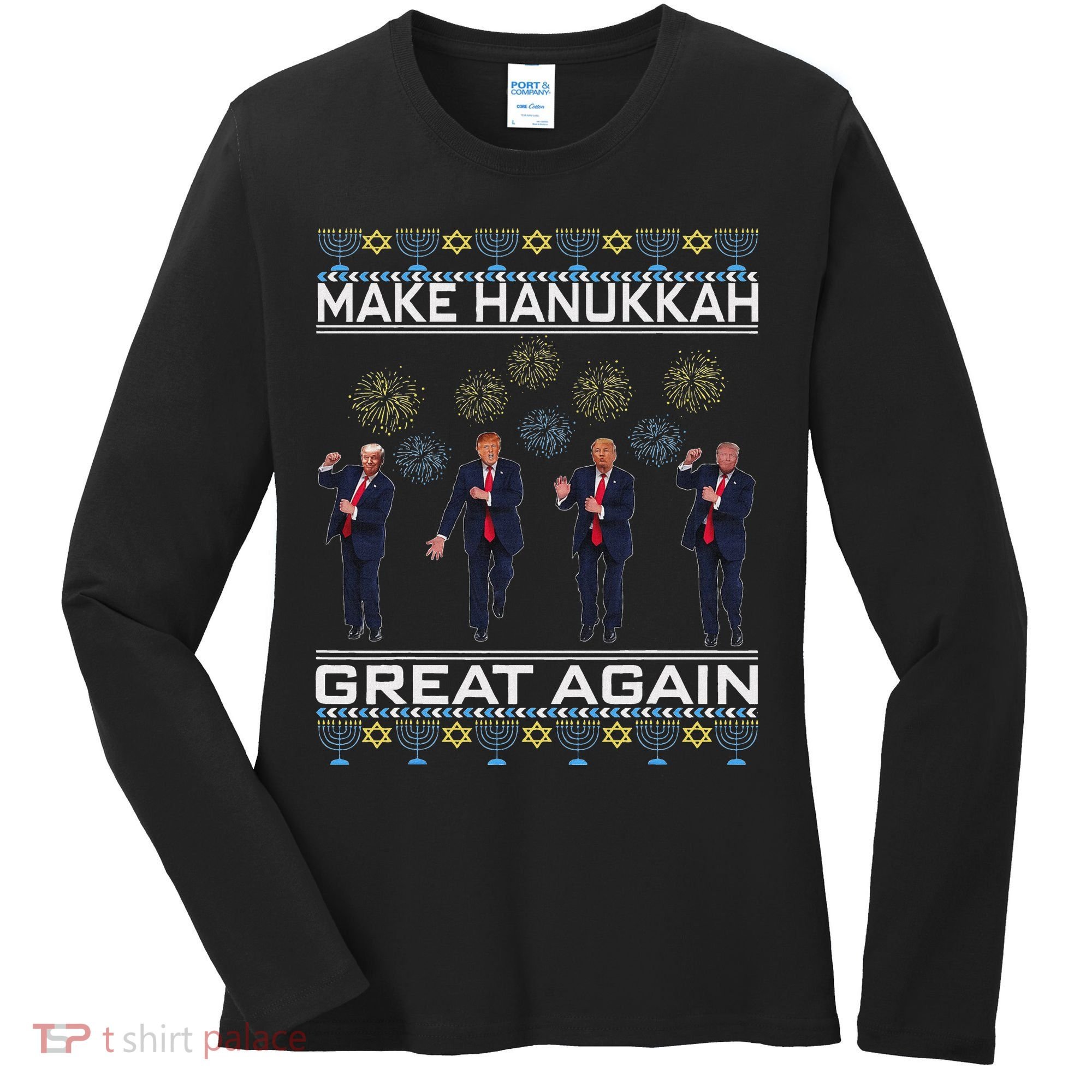Make Hanukkah Great Again Funny Trump Ugly Chanukah Women's Long Sleeve Shirt