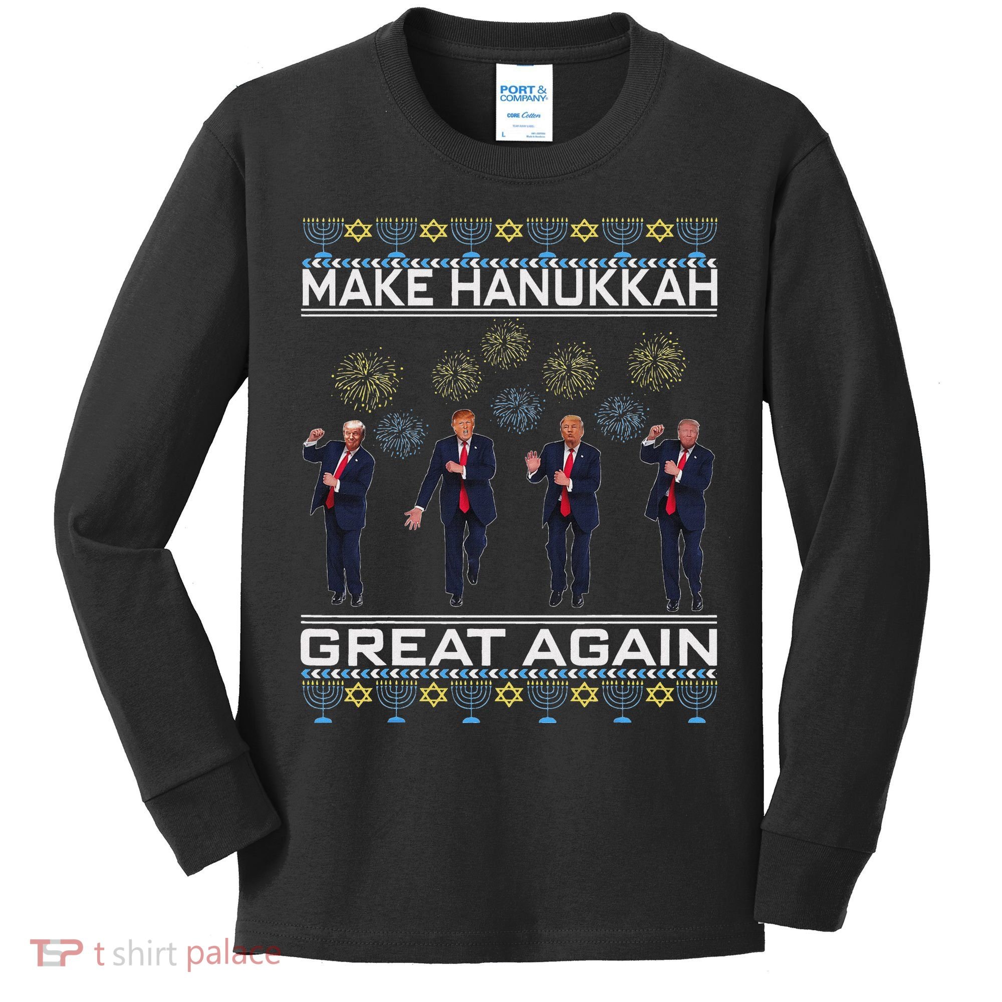 Make Hanukkah Great Again Funny Trump Ugly Chanukah Kids Long Sleeve Shirt
