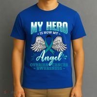 My Hero Is Now My Angel Ovarian Cancer Ovary Teal Ribbon Gift T-Shirt thumb 3