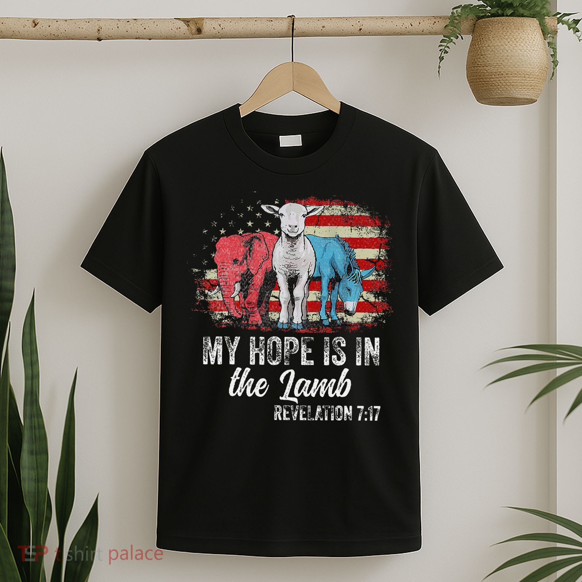 My Hope Is In The Lamb Funny Scripture Elephant Donkey Us T-Shirt