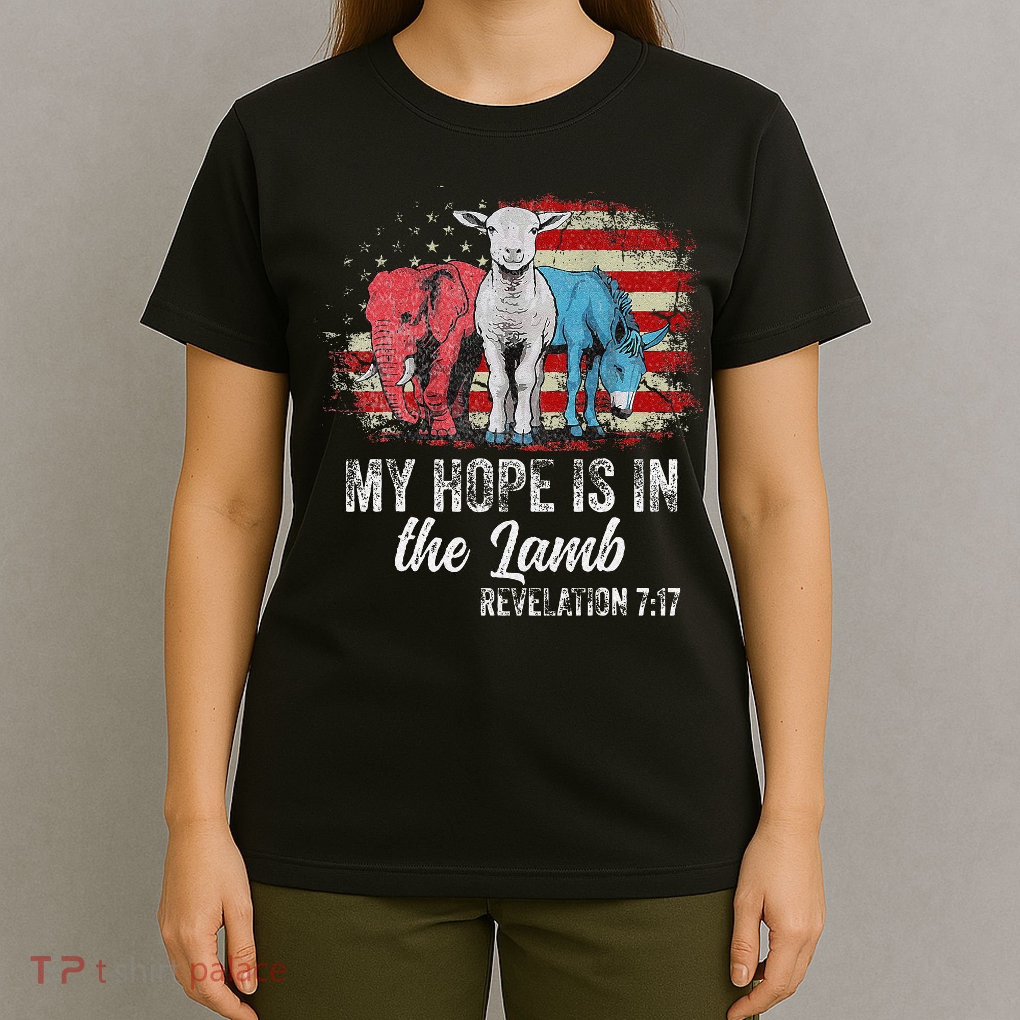 My Hope Is In The Lamb Funny Scripture Elephant Donkey Us T-Shirt