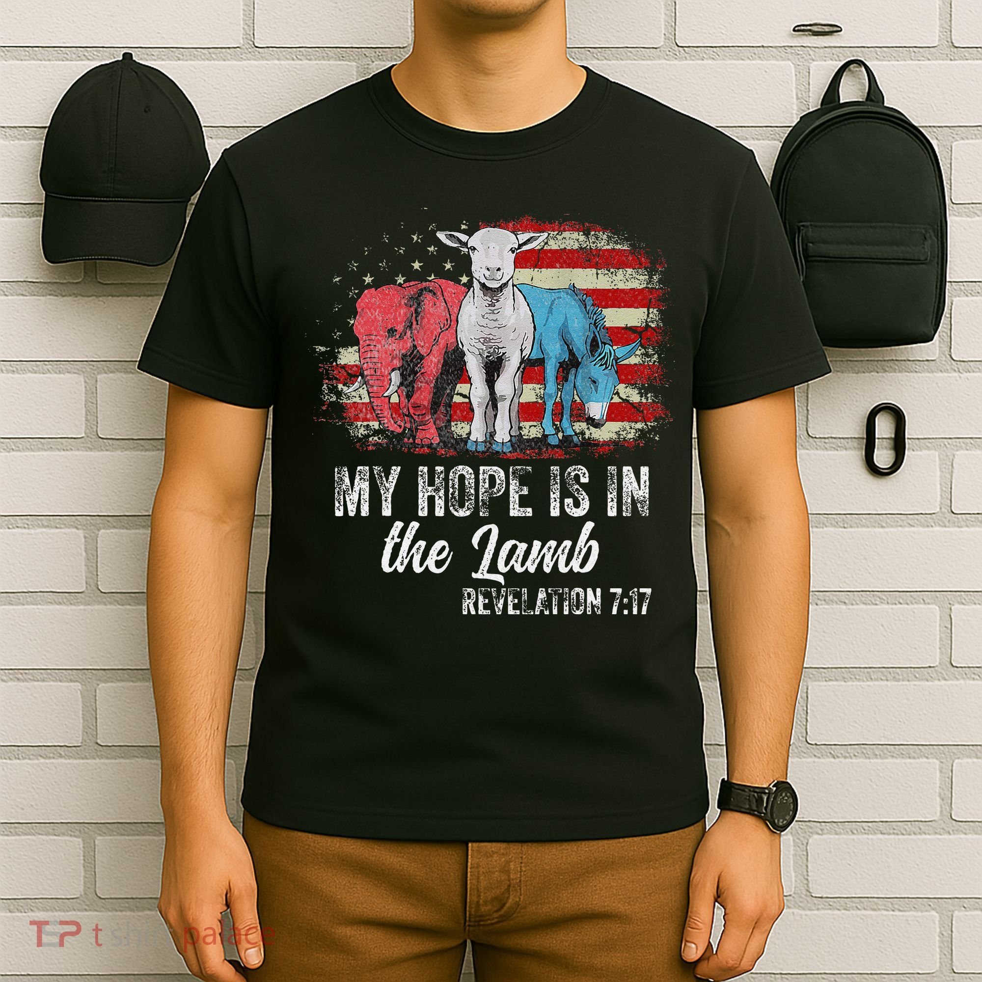 My Hope Is In The Lamb Funny Scripture Elephant Donkey Us T-Shirt