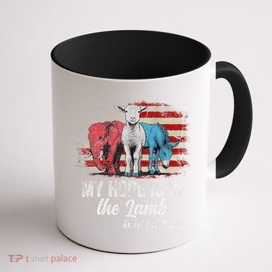My Hope Is In The Lamb Funny Scripture Elephant Donkey Us Coffee Mug back