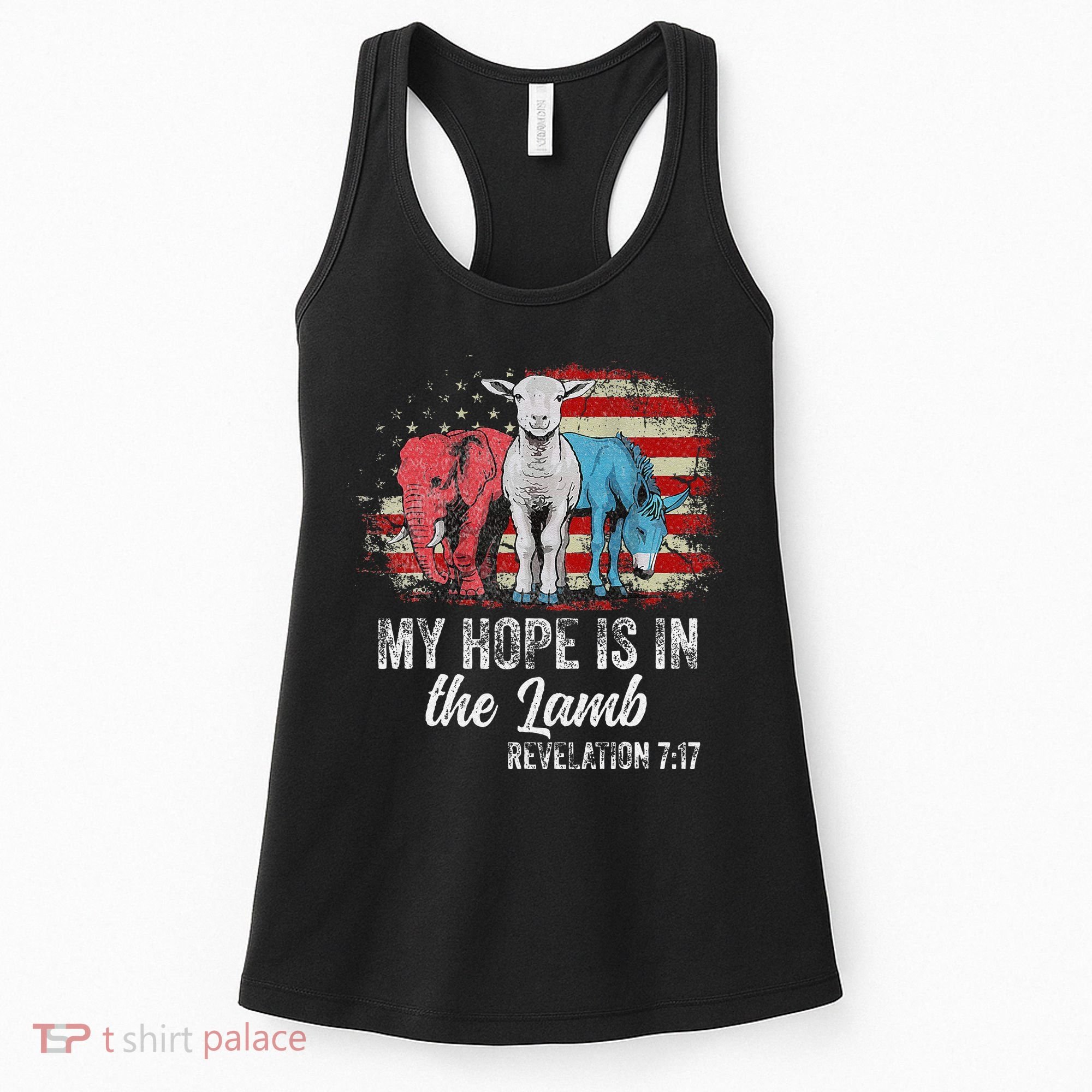 My Hope Is In The Lamb Funny Scripture Elephant Donkey Us Women's Tank Top