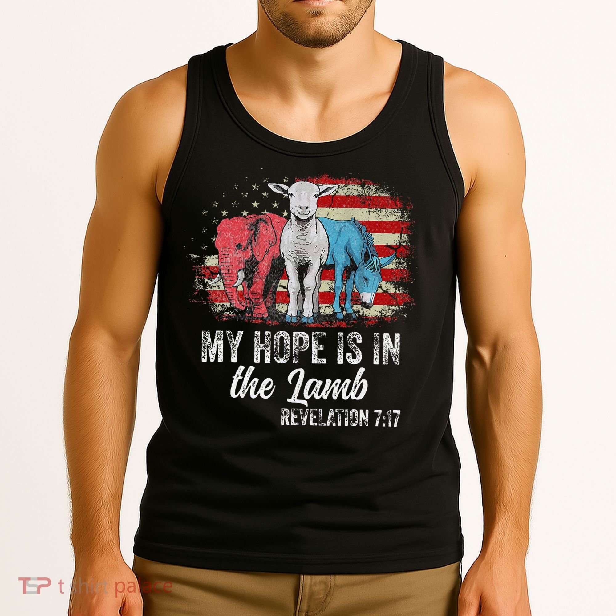 My Hope Is In The Lamb Funny Scripture Elephant Donkey Us Tank Top