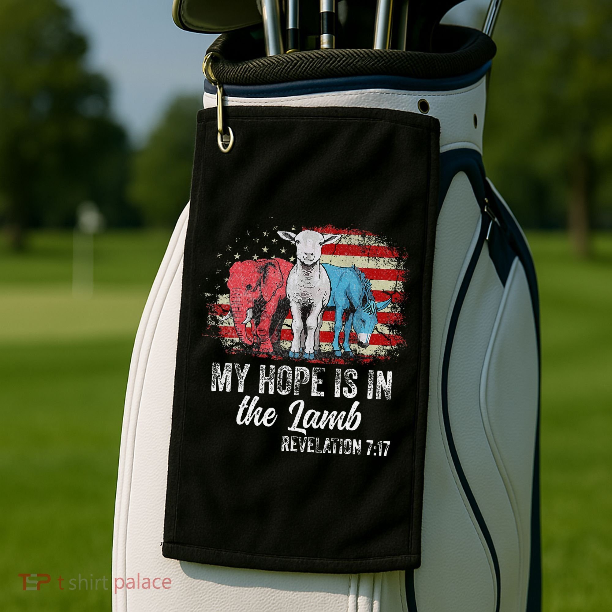 My Hope Is In The Lamb Funny Scripture Elephant Donkey Us Golf Towel