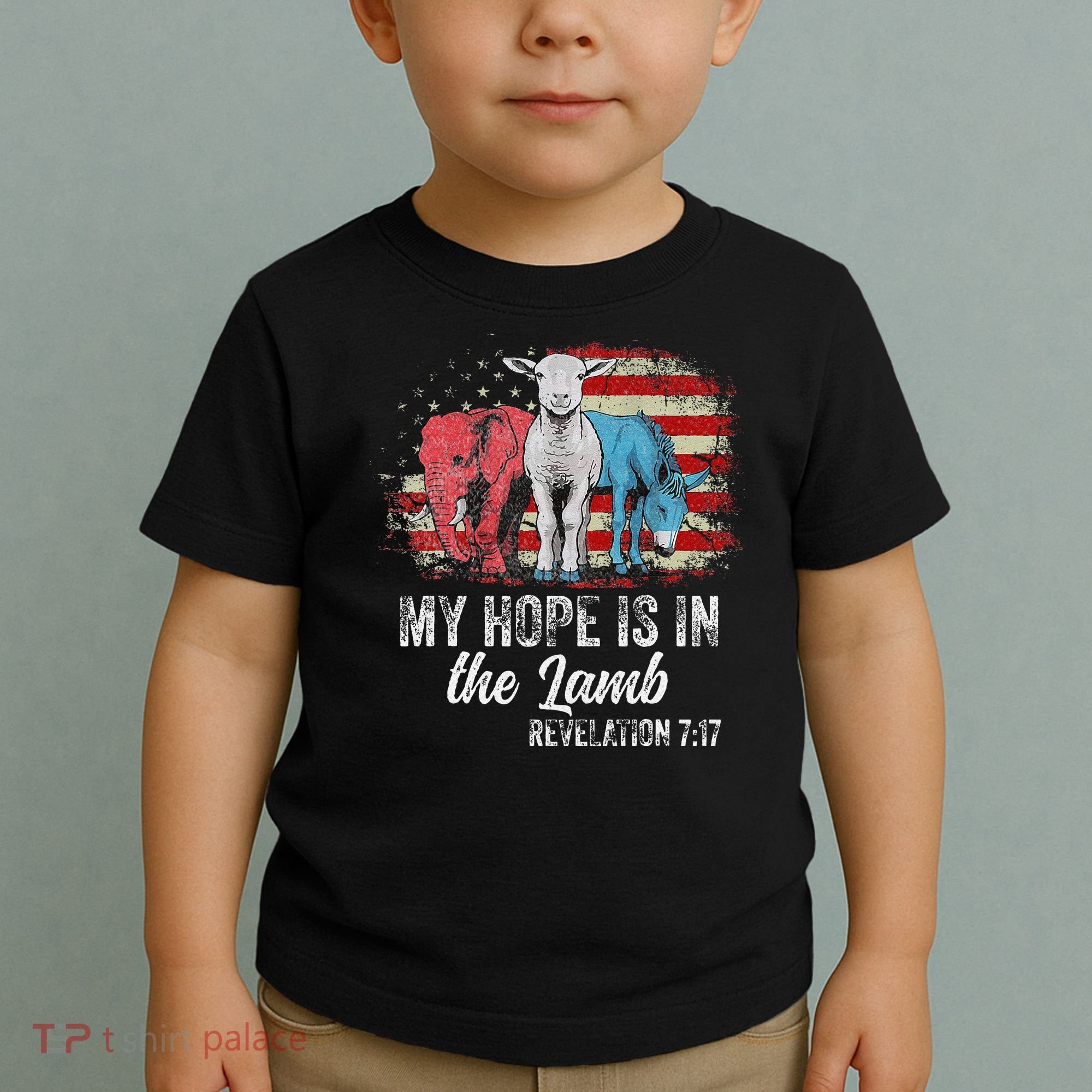 My Hope Is In The Lamb Funny Scripture Elephant Donkey Us Toddler T-Shirt