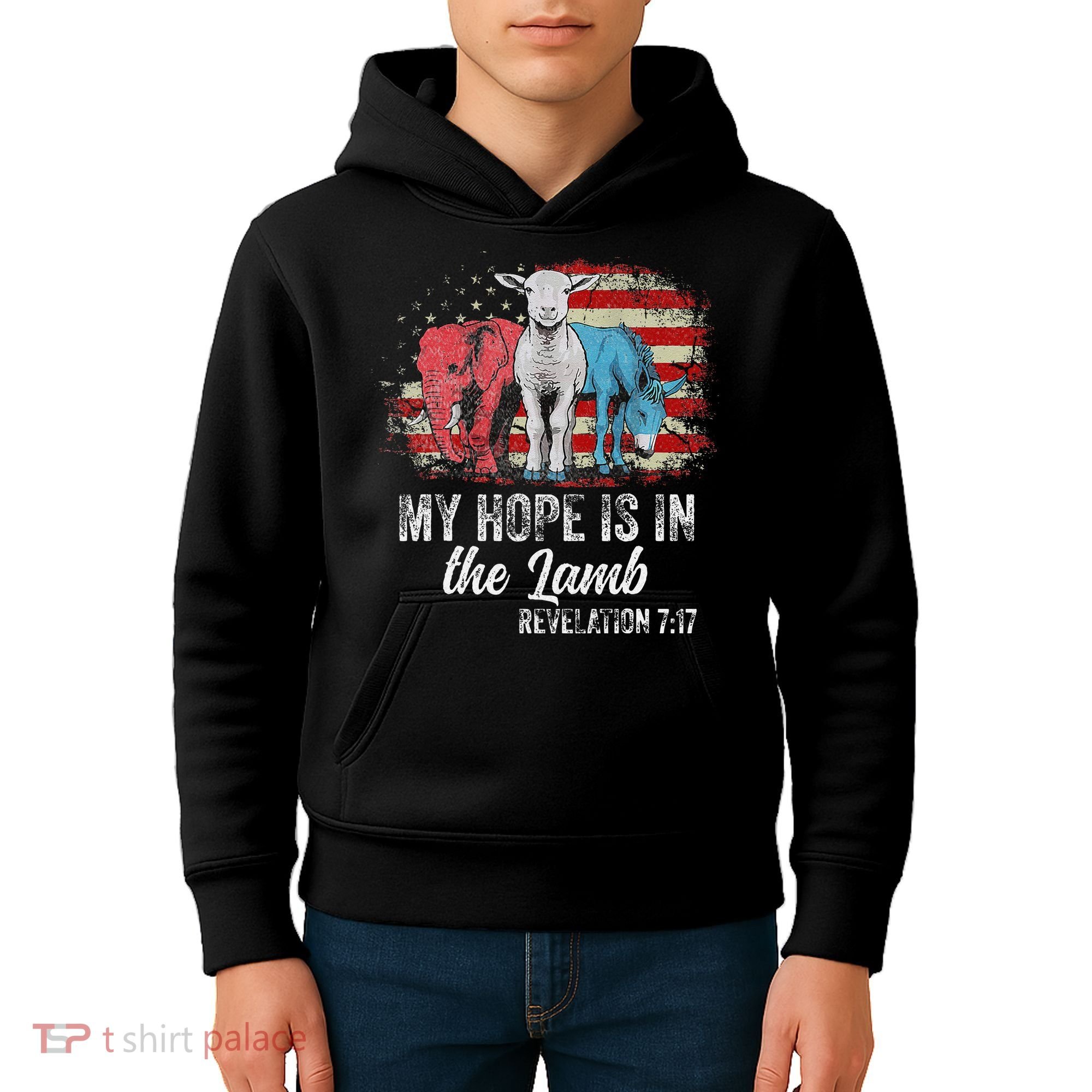 My Hope Is In The Lamb Funny Scripture Elephant Donkey Us Kids Hoodie