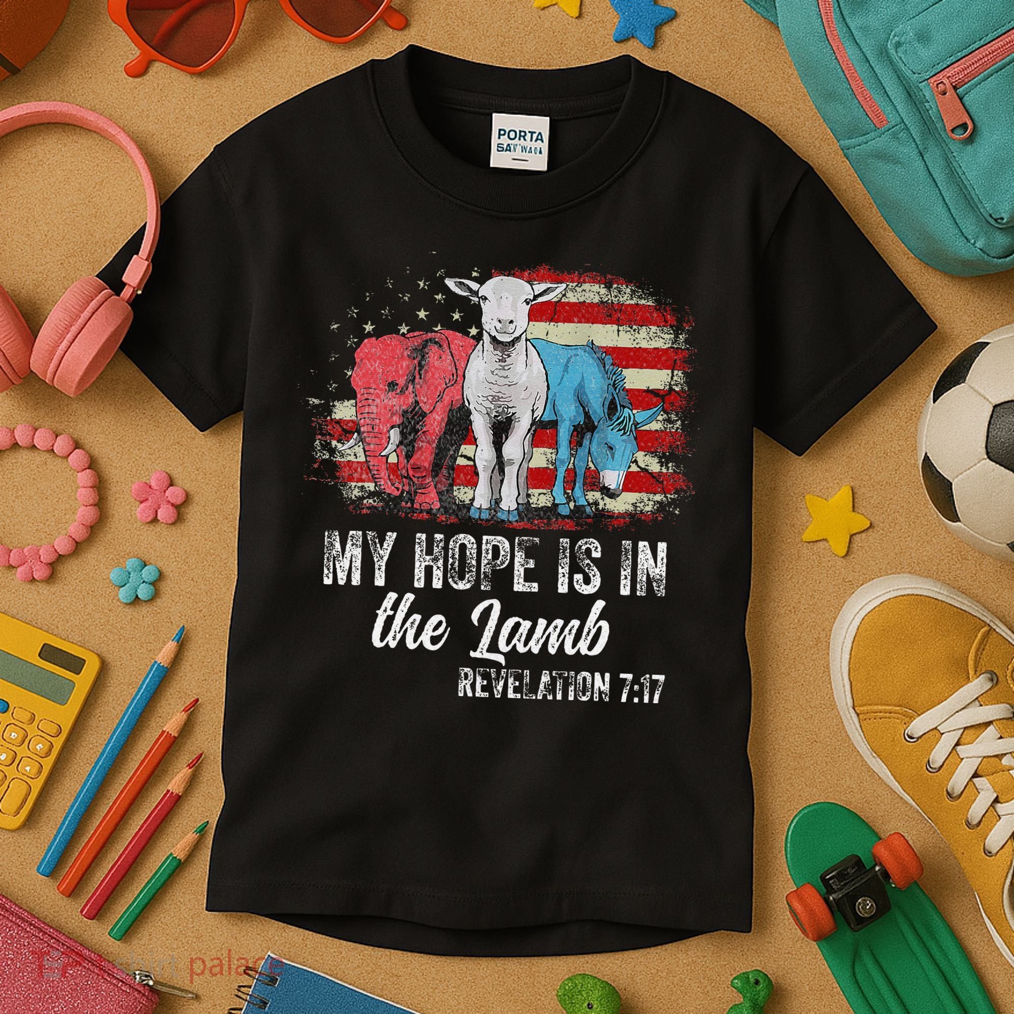 My Hope Is In The Lamb Funny Scripture Elephant Donkey Us Kids T-Shirt