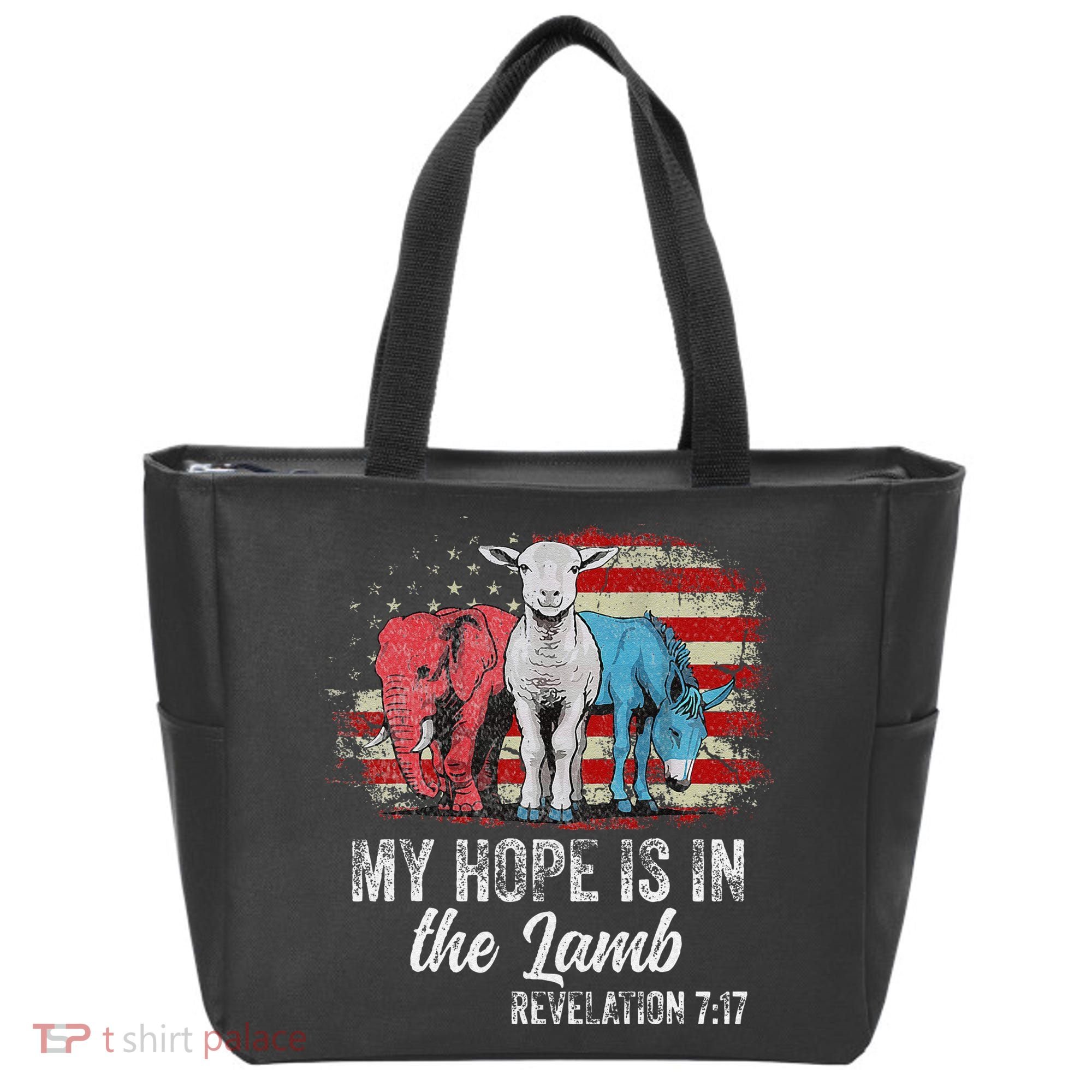 My Hope Is In The Lamb Funny Scripture Elephant Donkey Us Tote Bag