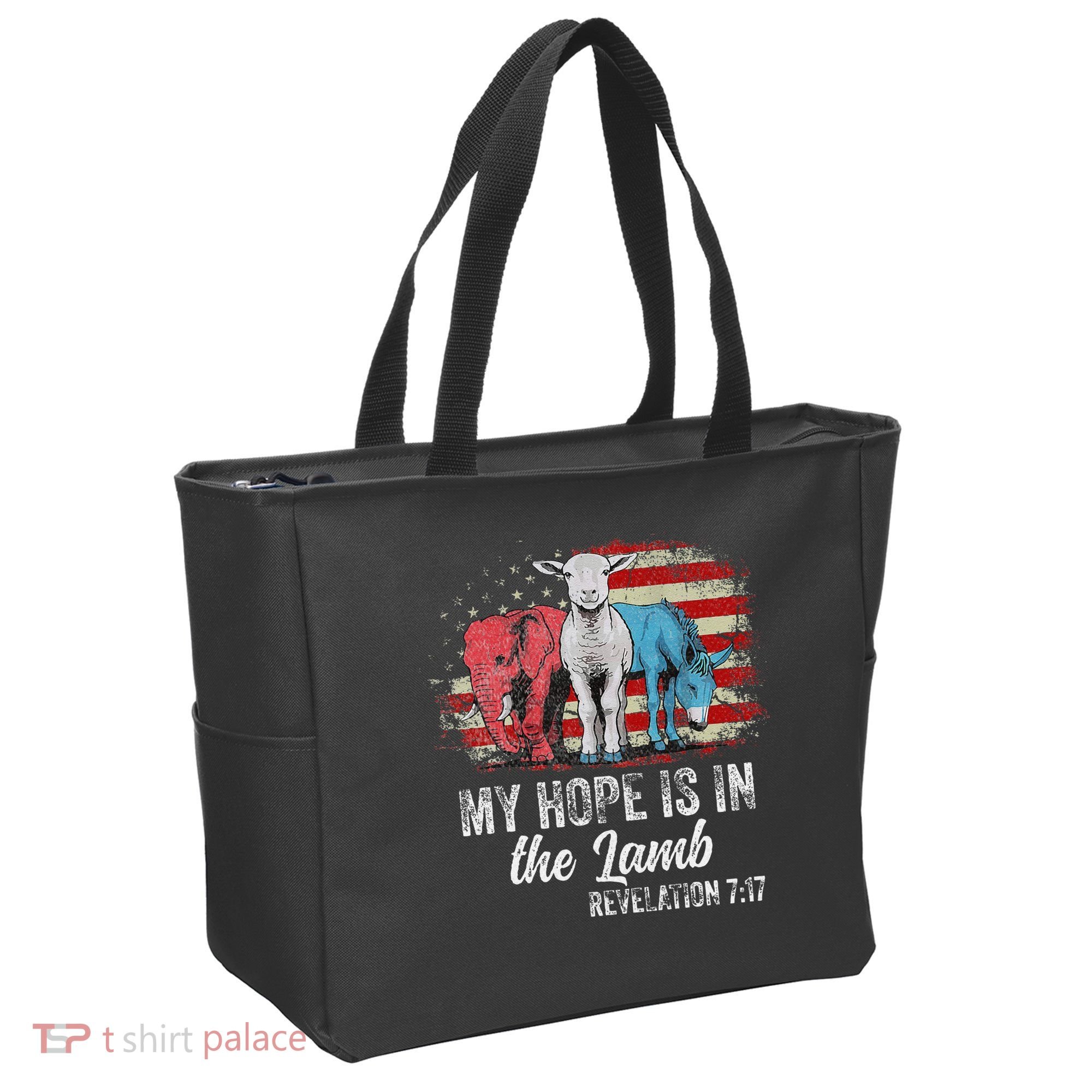 My Hope Is In The Lamb Funny Scripture Elephant Donkey Us Tote Bag