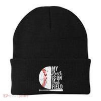 My Heart Is On That Baseball Field Proud Baseball Dad Fan Gift Beanie thumb 0