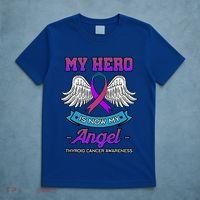 My Hero Is Now My Angel Thyroid Cancer Purple Teal And Pink Gift T-Shirt thumb 5