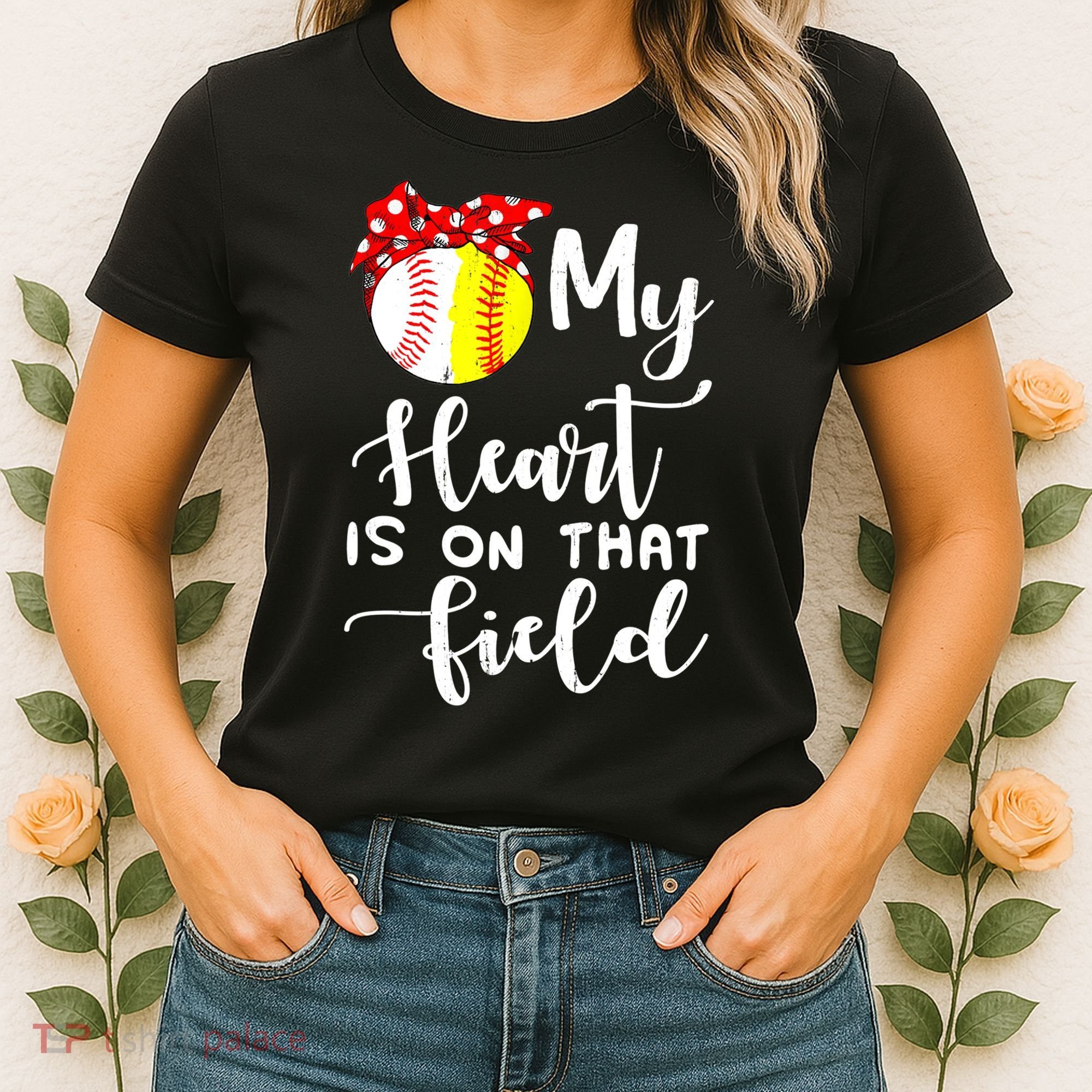 My Heart Is On That Field Baseball TShirt Softball Mom TShirt Women's T-Shirt