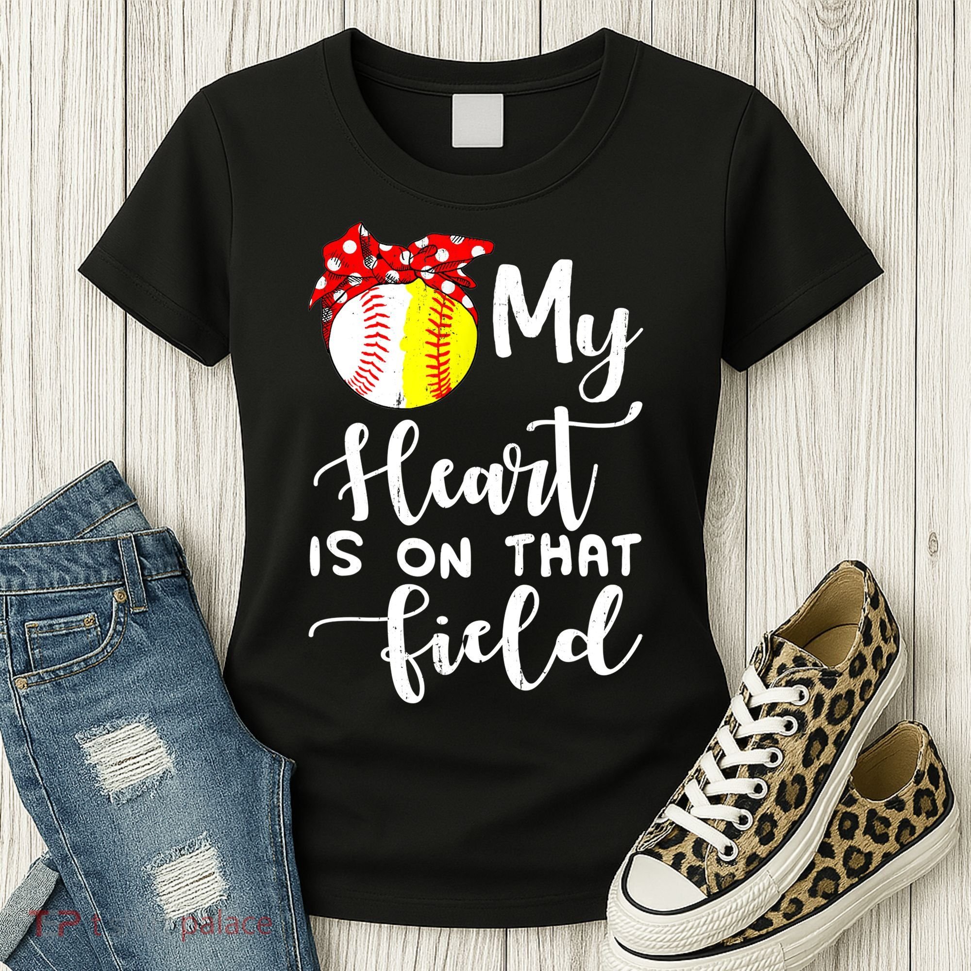 My Heart Is On That Field Baseball TShirt Softball Mom TShirt Women's T-Shirt