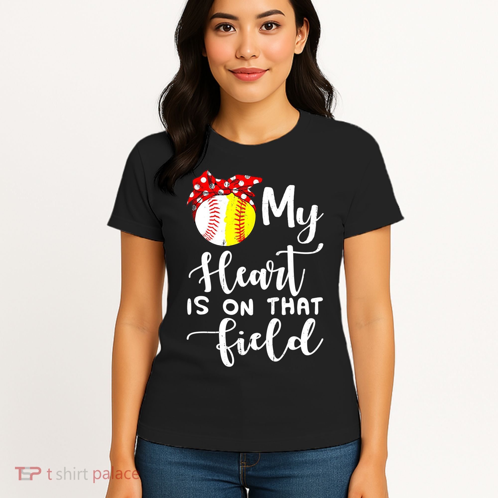 My Heart Is On That Field Baseball TShirt Softball Mom TShirt Women's T-Shirt