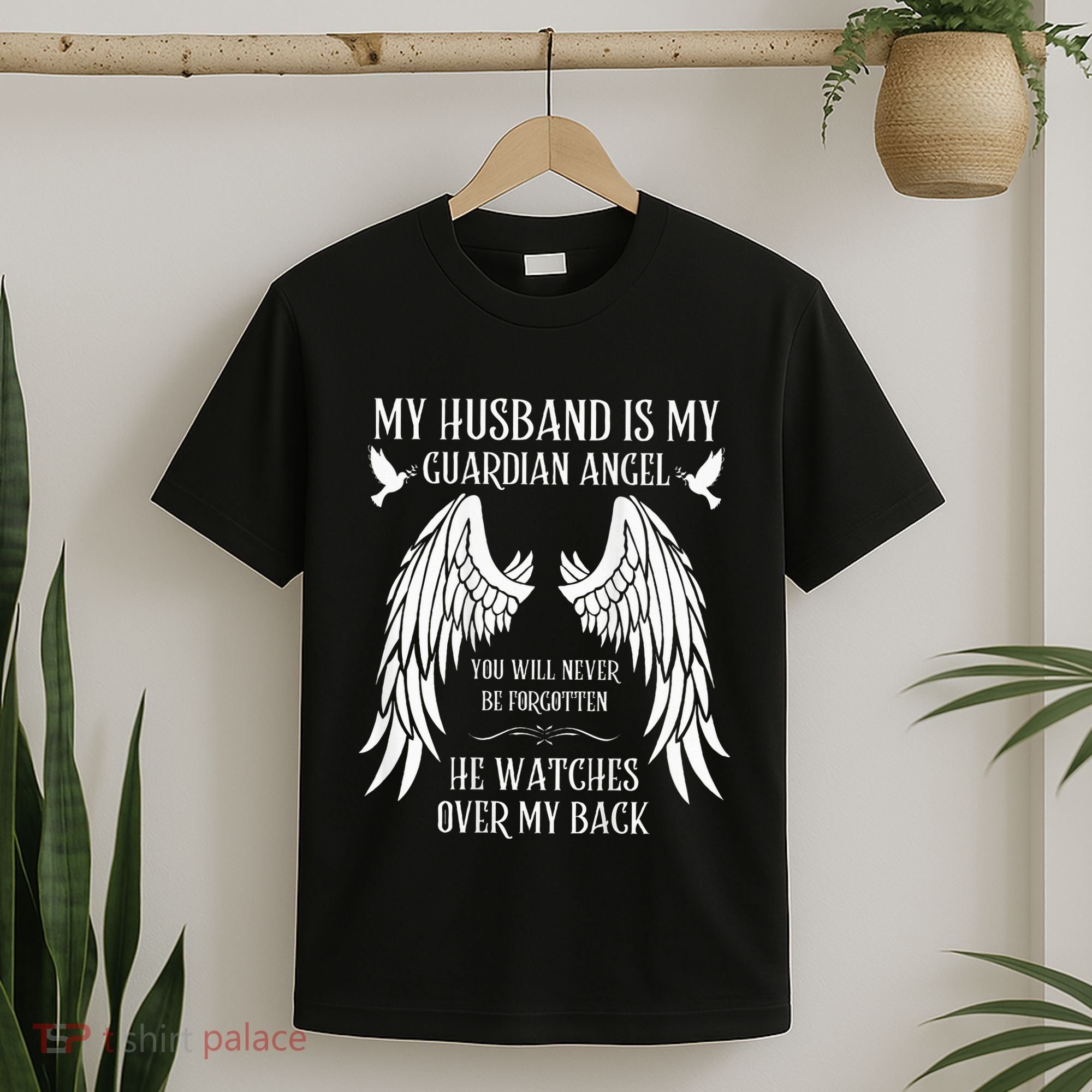 My Husband Is My Guardian Angel In Heaven Memory Memorial T-Shirt