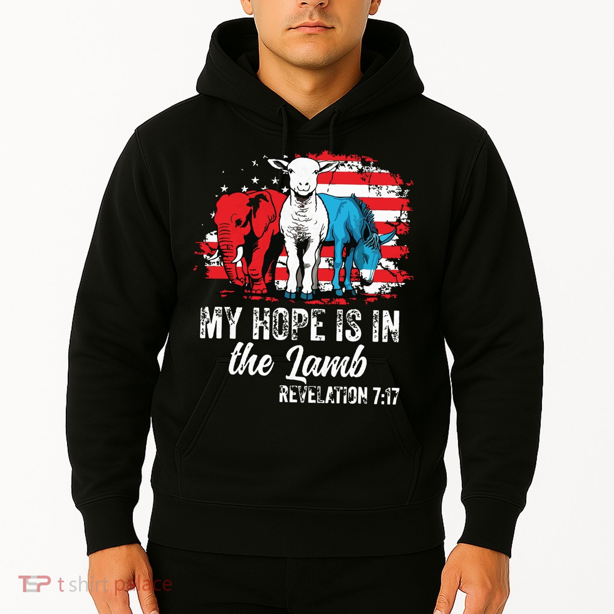 My Hope Is In The Lamb Funny Scripture Elephant Donkey Us Hoodie