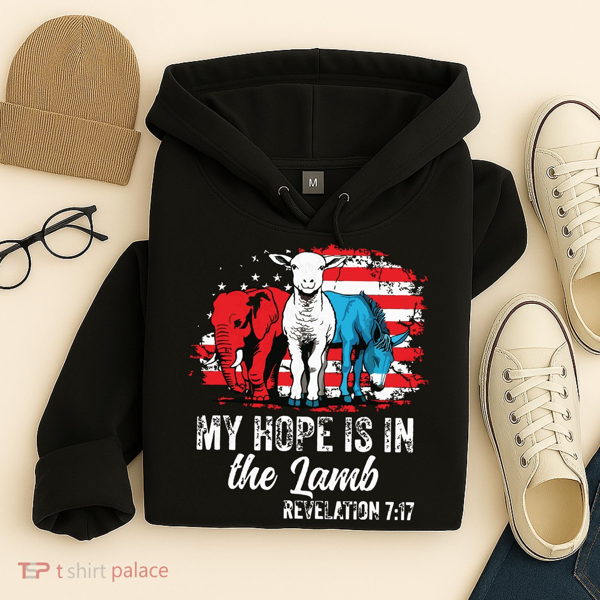 My Hope Is In The Lamb Funny Scripture Elephant Donkey Us Hoodie