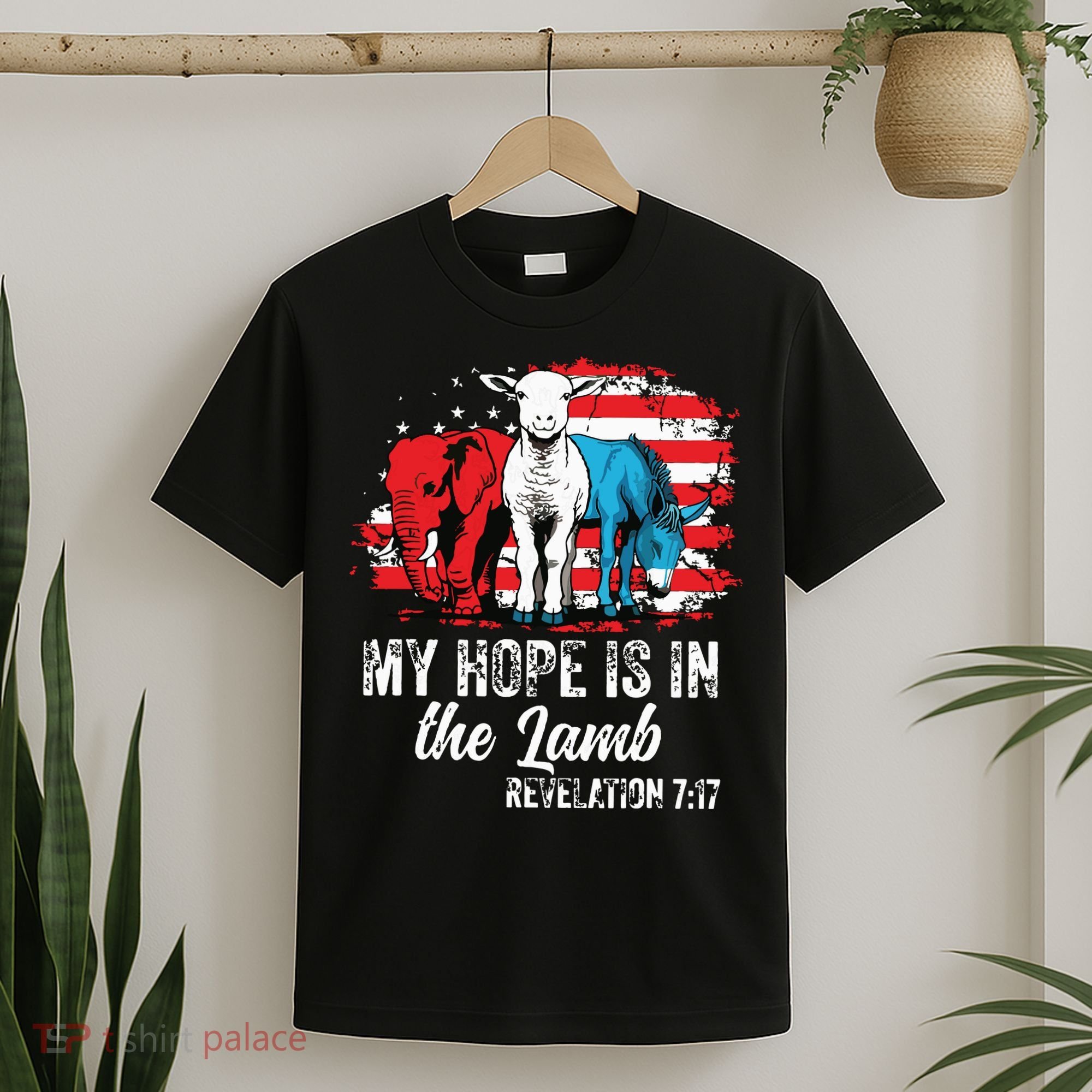 My Hope Is In The Lamb Funny Scripture Elephant Donkey Us T-Shirt