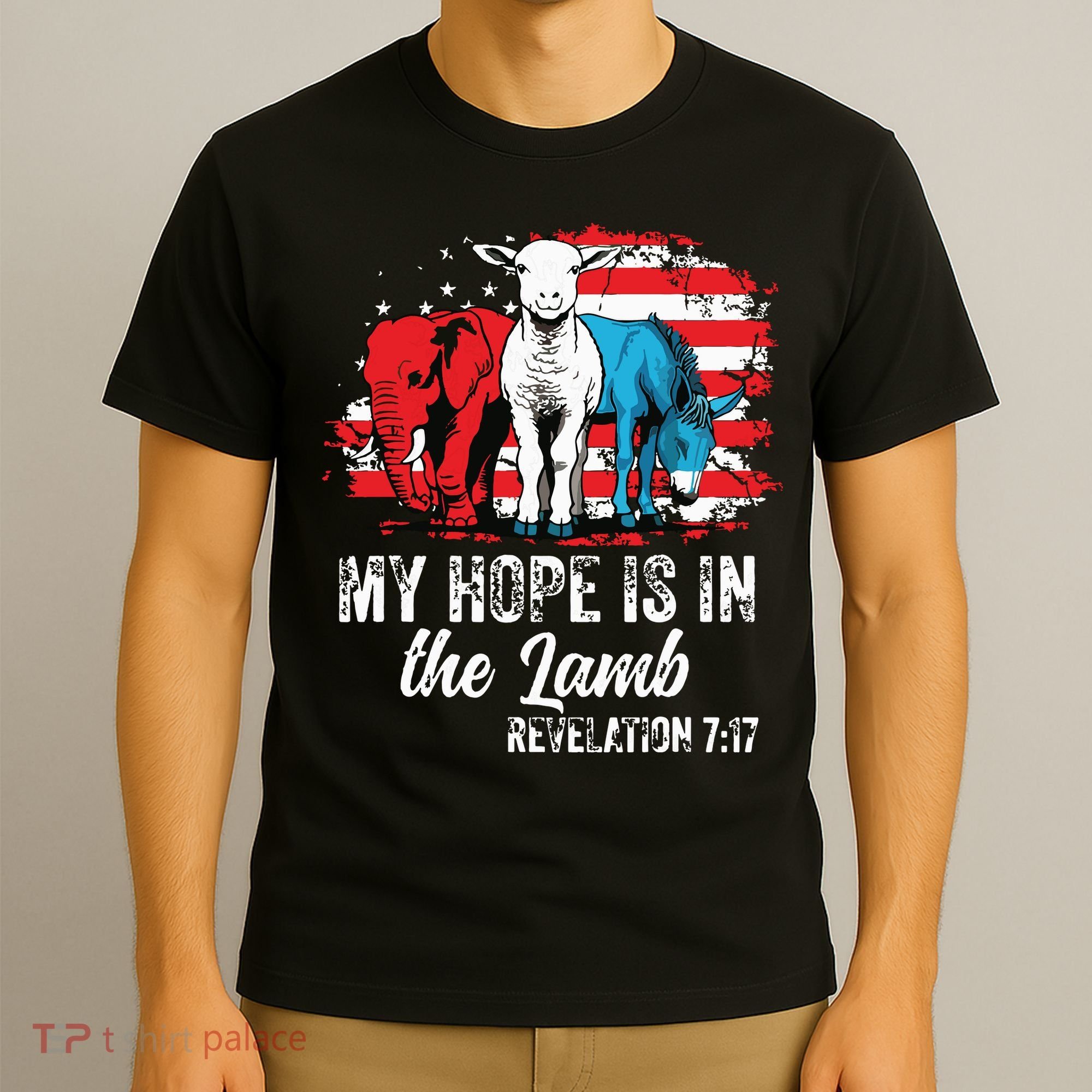 My Hope Is In The Lamb Funny Scripture Elephant Donkey Us T-Shirt