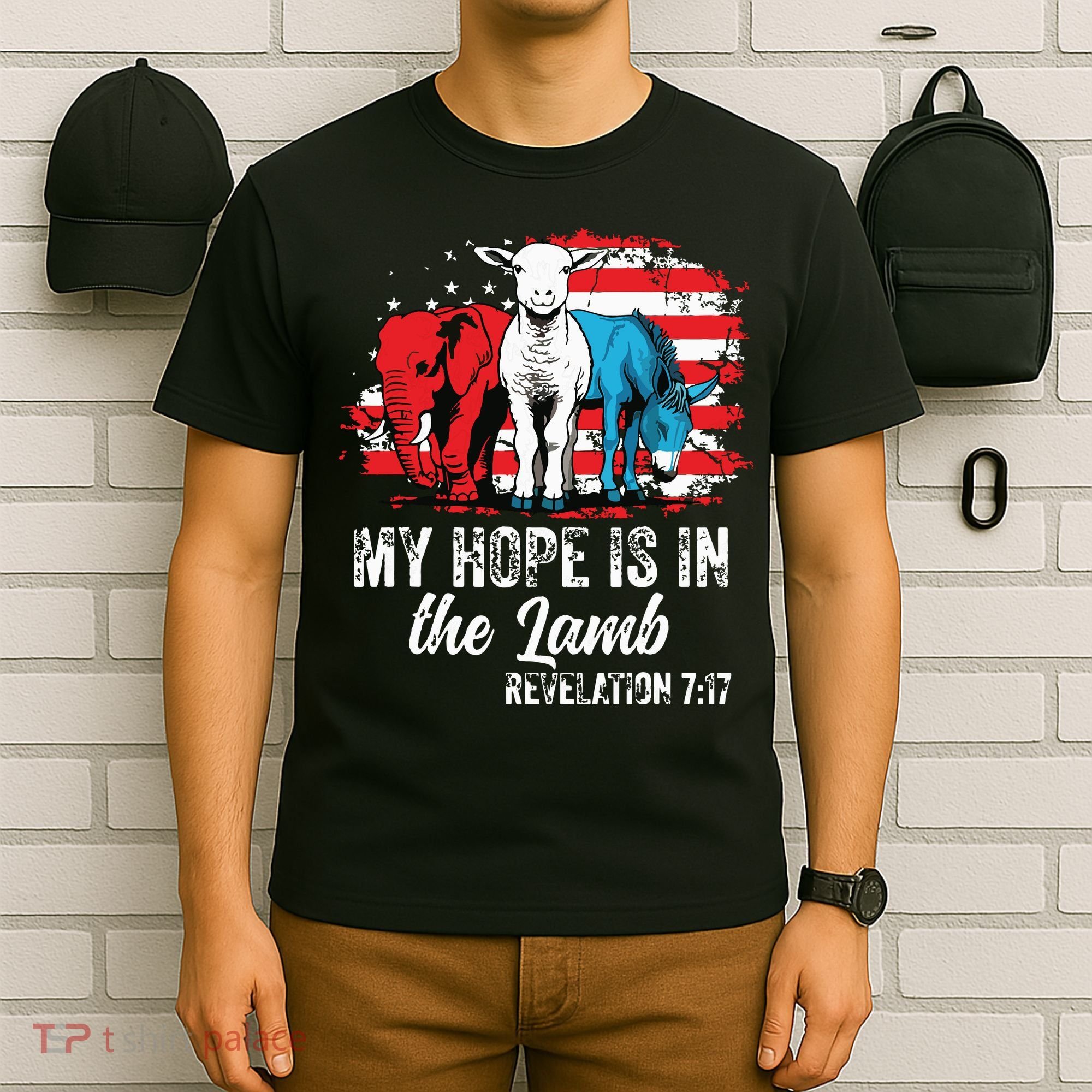 My Hope Is In The Lamb Funny Scripture Elephant Donkey Us T-Shirt
