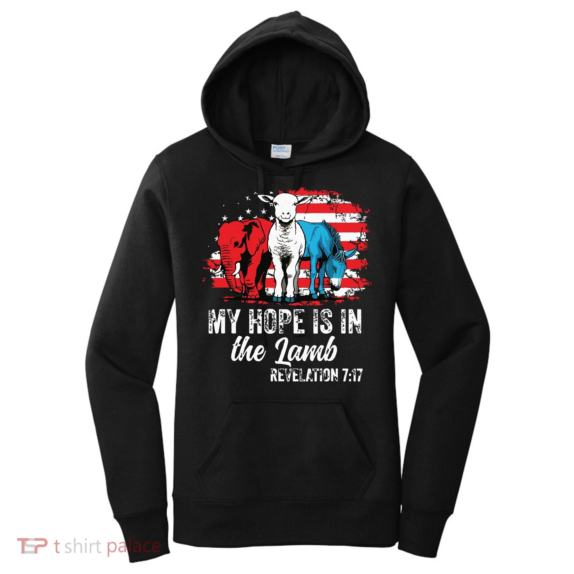My Hope Is In The Lamb Funny Scripture Elephant Donkey Us Women's Hoodie