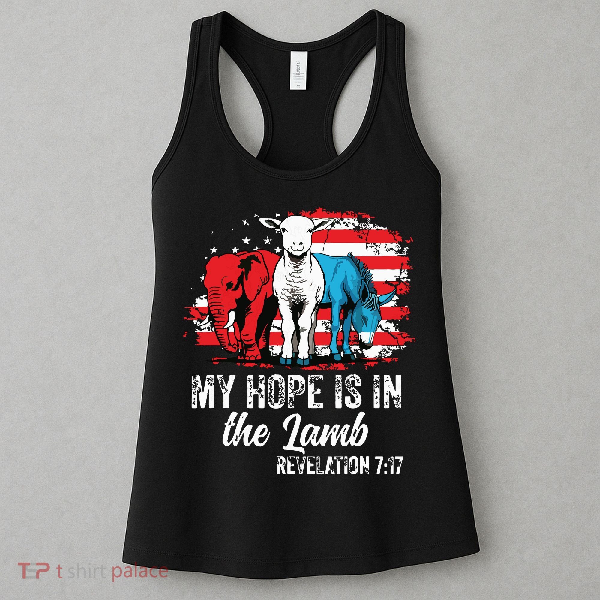 My Hope Is In The Lamb Funny Scripture Elephant Donkey Us Women's Tank Top