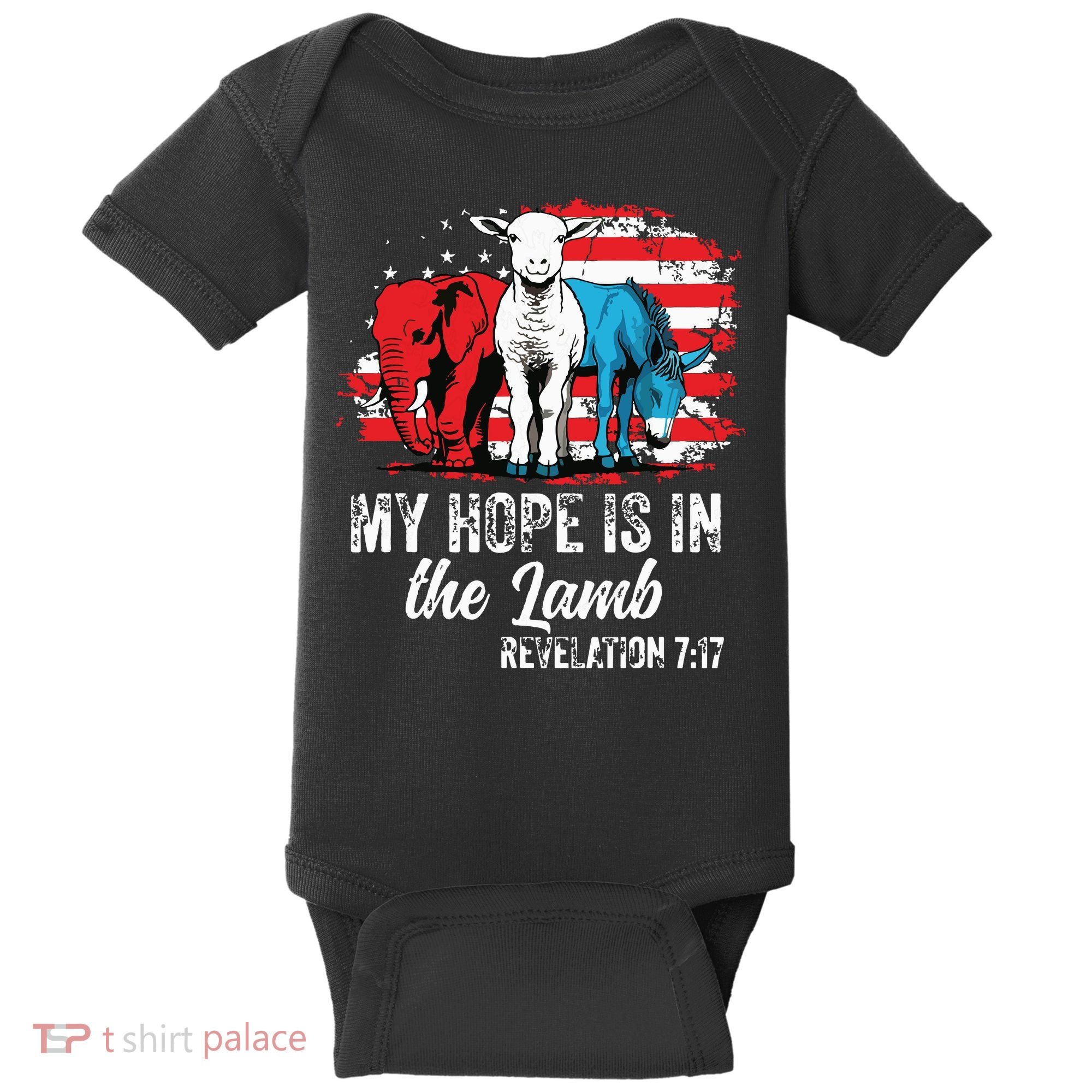 My Hope Is In The Lamb Funny Scripture Elephant Donkey Us Baby Bodysuit