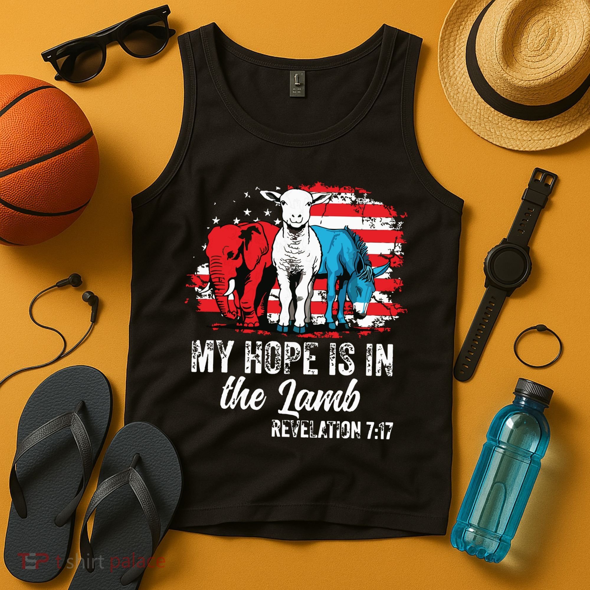 My Hope Is In The Lamb Funny Scripture Elephant Donkey Us Tank Top