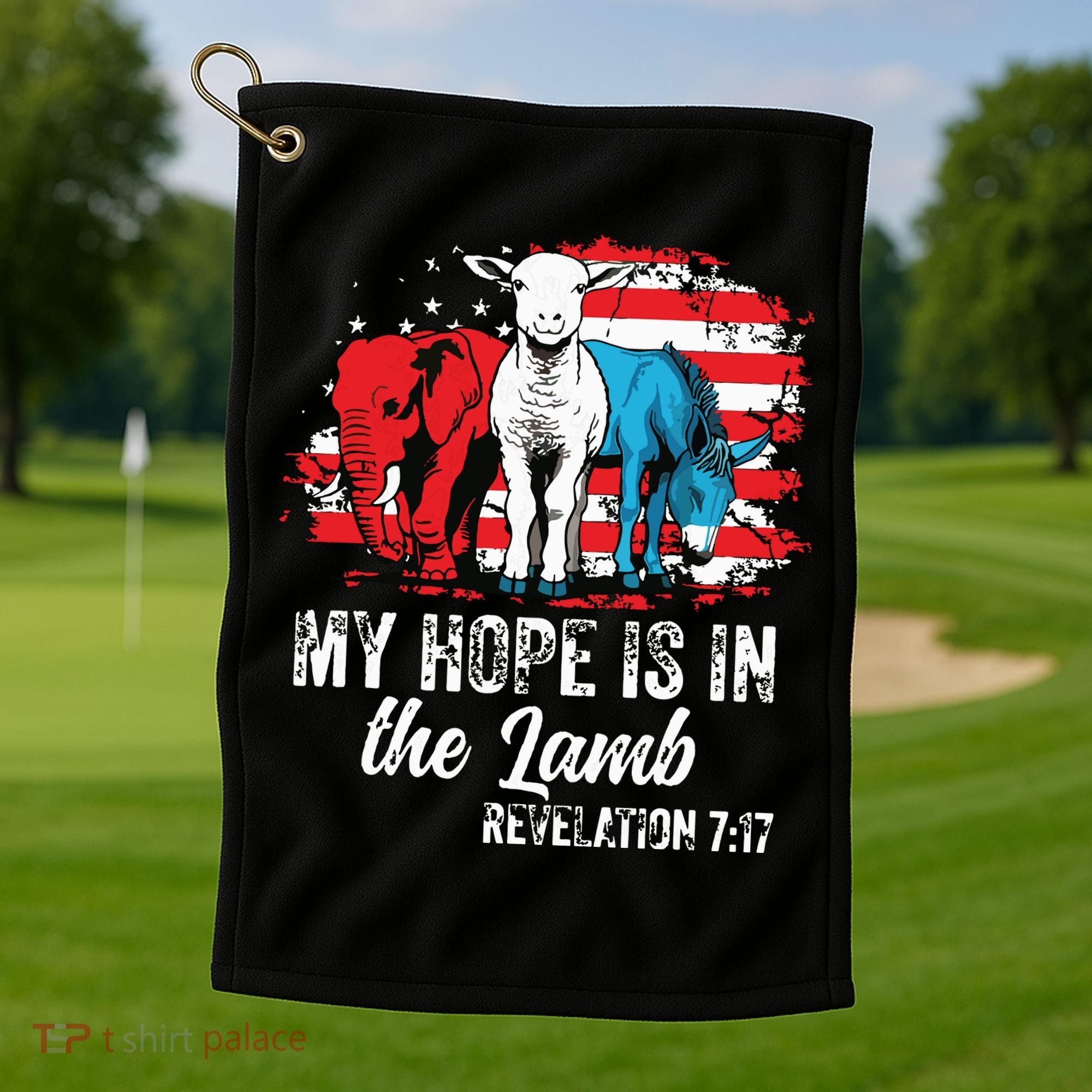 My Hope Is In The Lamb Funny Scripture Elephant Donkey Us Golf Towel
