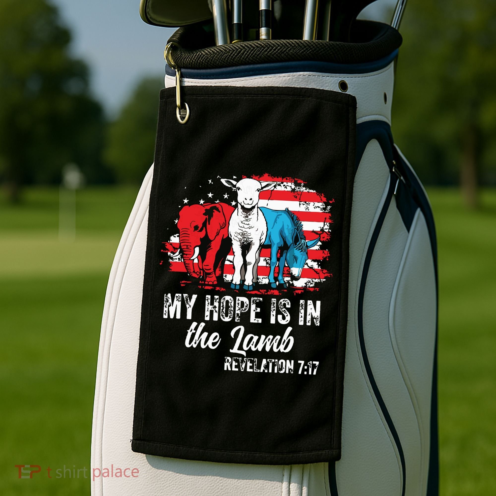 My Hope Is In The Lamb Funny Scripture Elephant Donkey Us Golf Towel