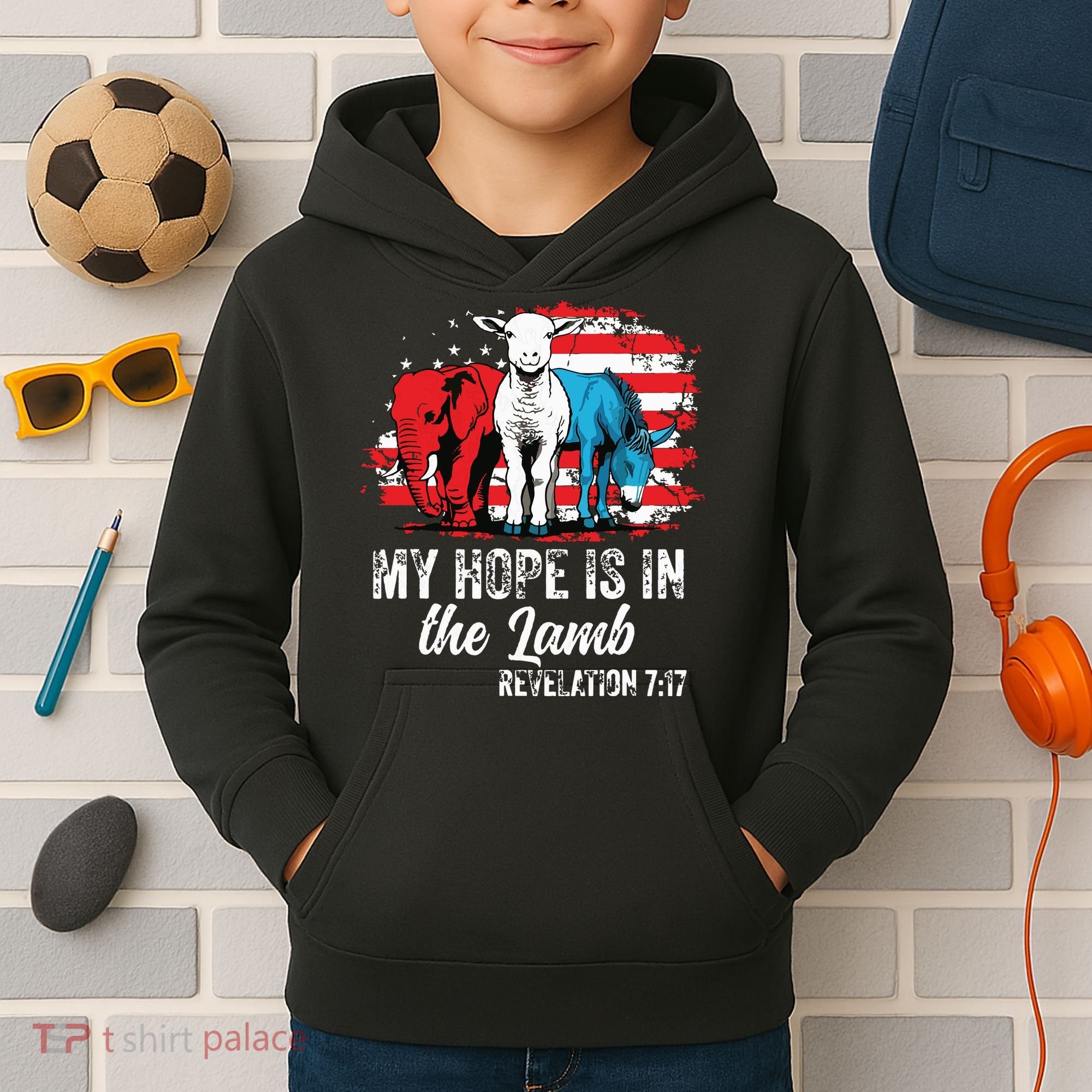 My Hope Is In The Lamb Funny Scripture Elephant Donkey Us Kids Hoodie