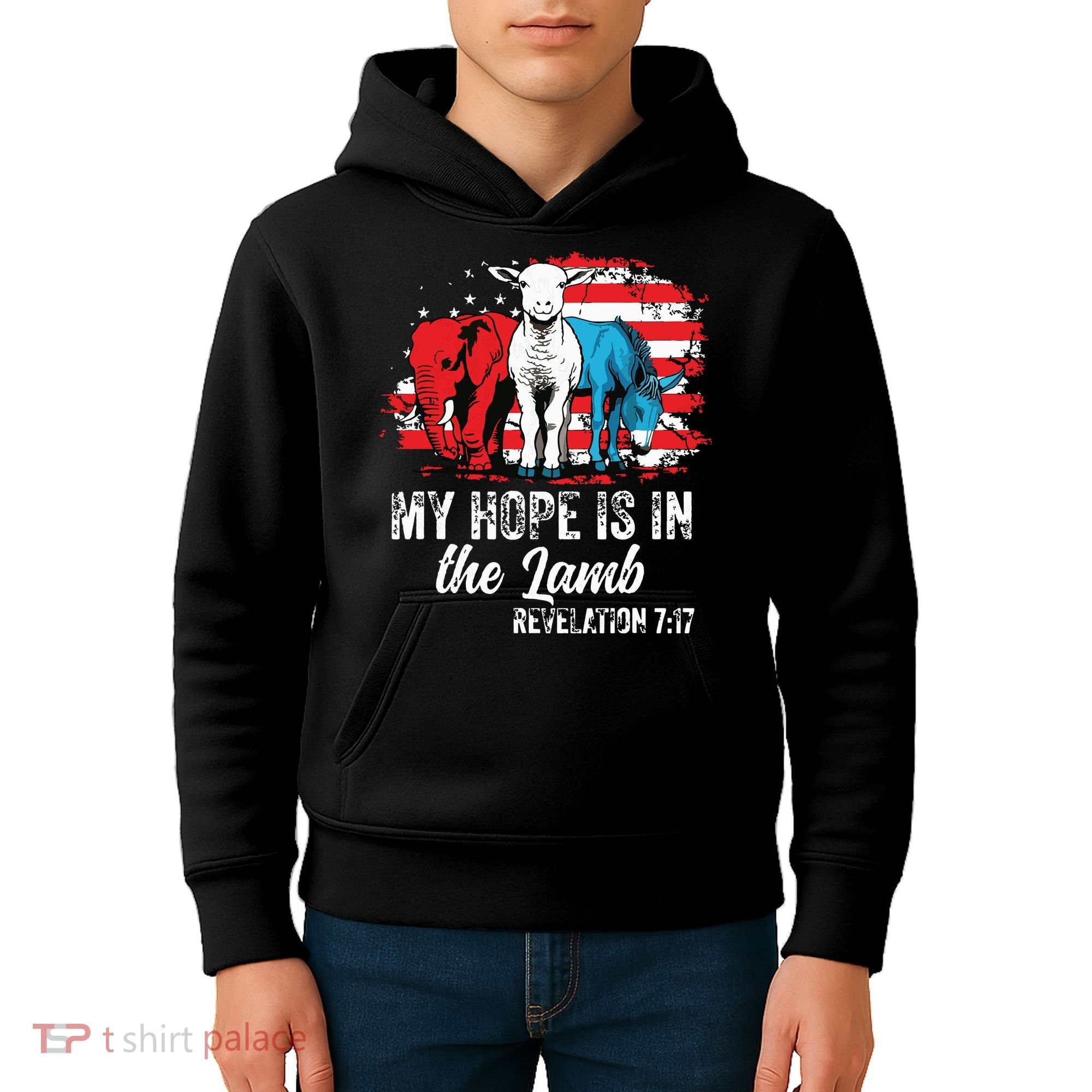 My Hope Is In The Lamb Funny Scripture Elephant Donkey Us Kids Hoodie