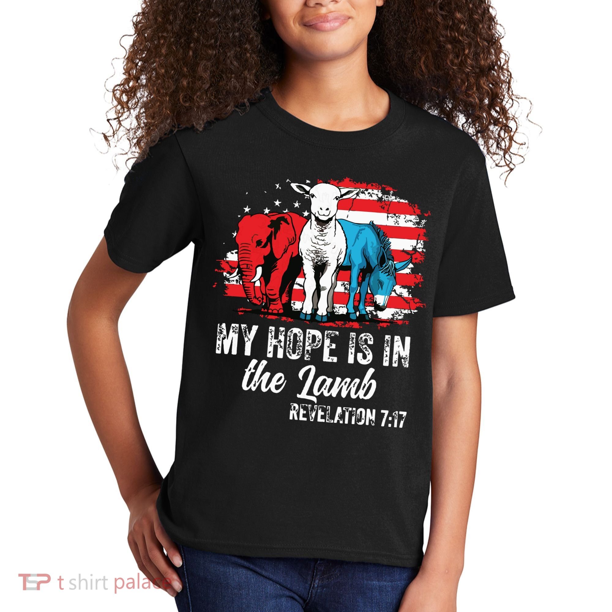 My Hope Is In The Lamb Funny Scripture Elephant Donkey Us Kids T-Shirt