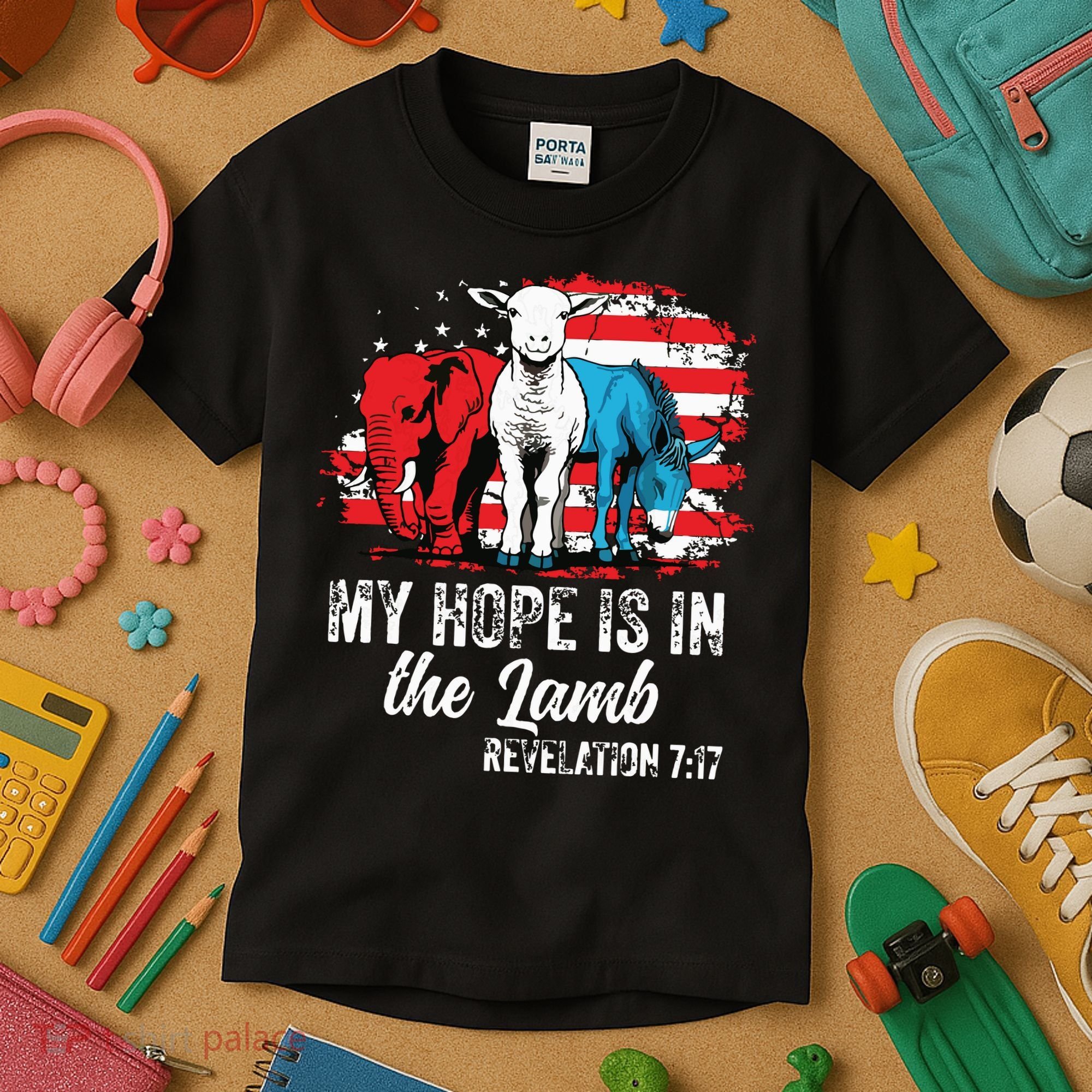 My Hope Is In The Lamb Funny Scripture Elephant Donkey Us Kids T-Shirt