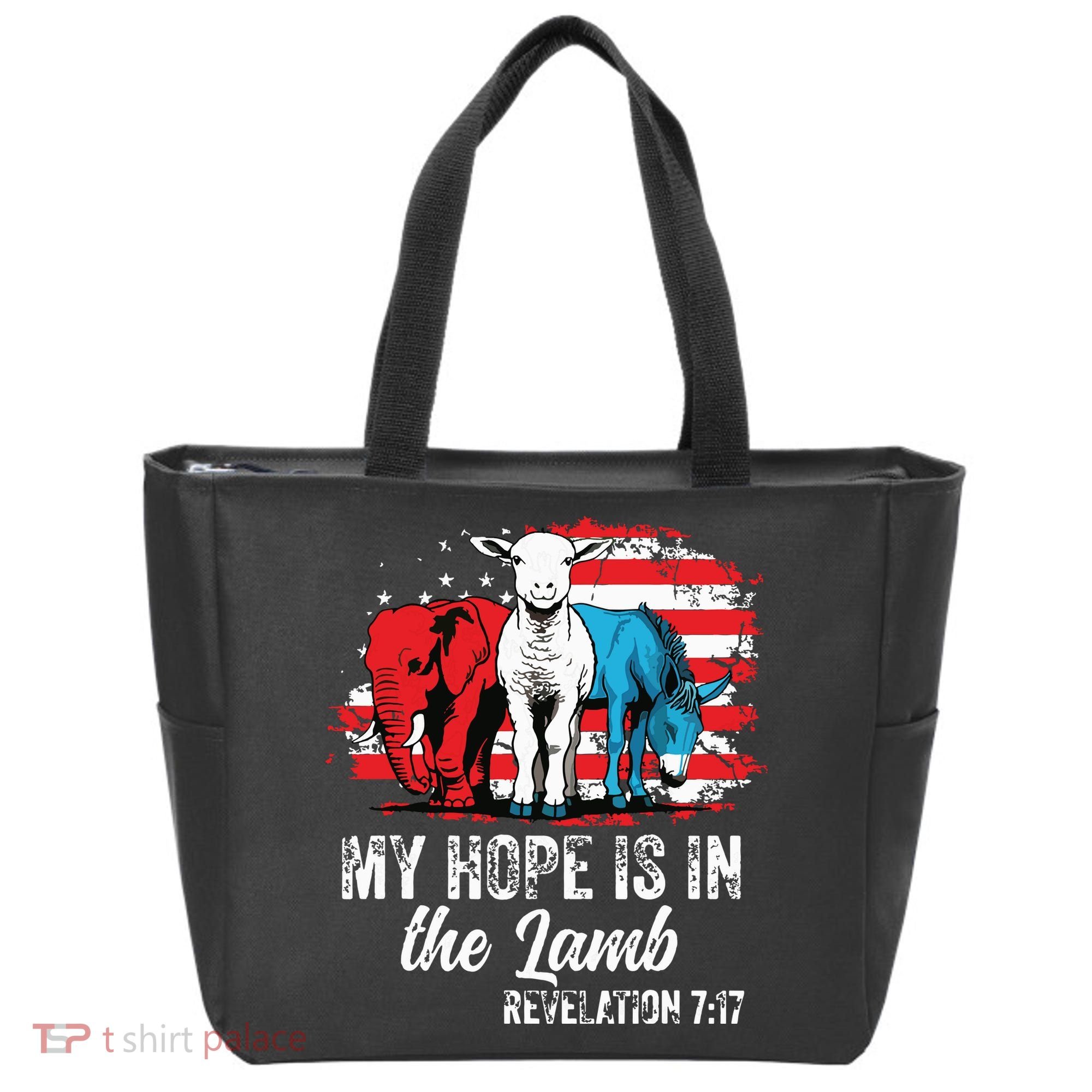 My Hope Is In The Lamb Funny Scripture Elephant Donkey Us Tote Bag