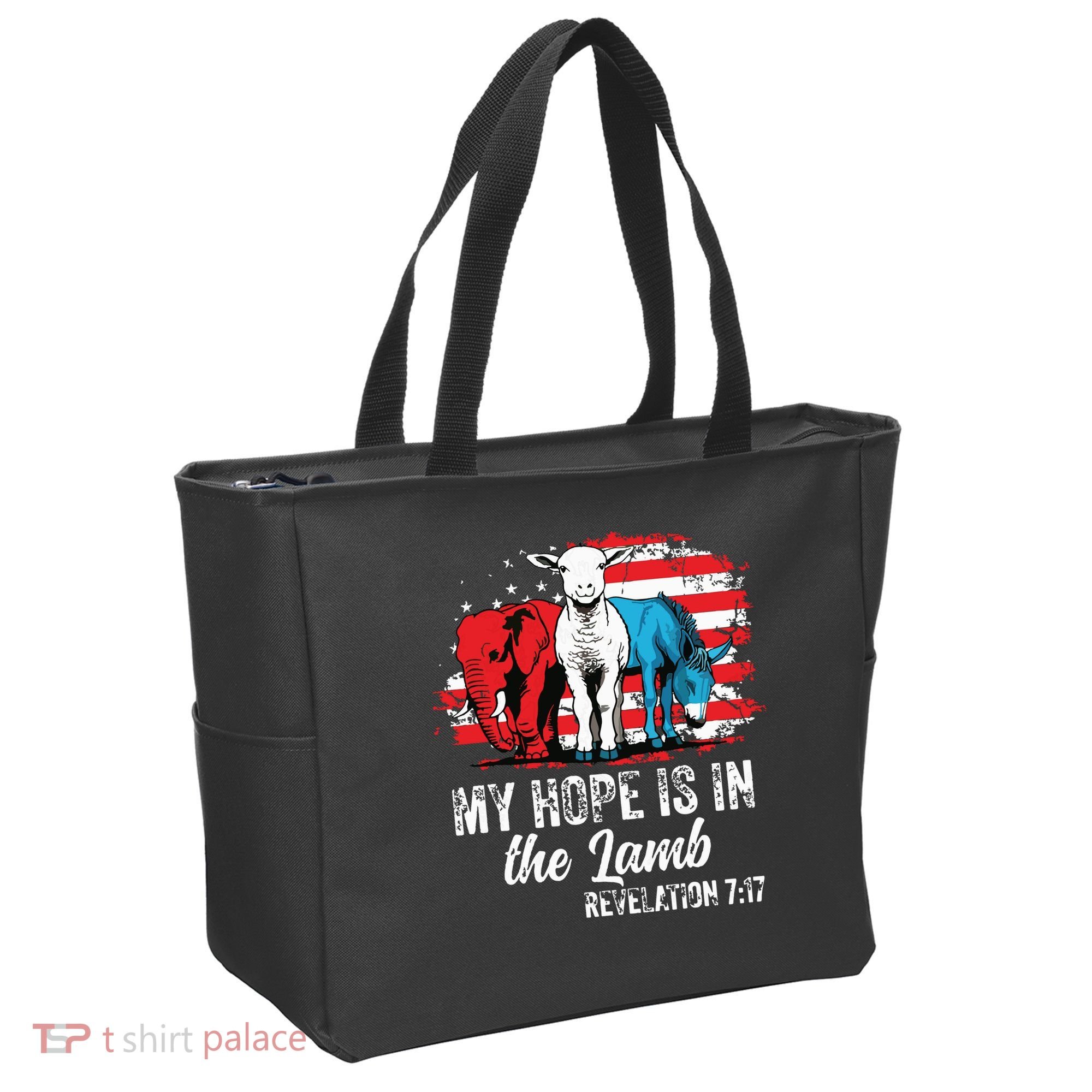My Hope Is In The Lamb Funny Scripture Elephant Donkey Us Tote Bag