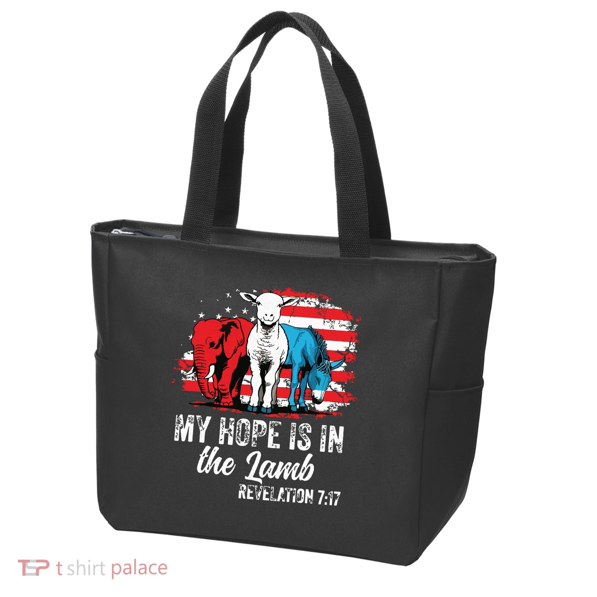 My Hope Is In The Lamb Funny Scripture Elephant Donkey Us Tote Bag