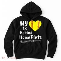 My Heart Is Behind Home Plate Softball Proud Mom Dad Hoodie thumb 0
