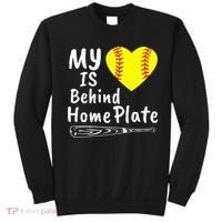 My Heart Is Behind Home Plate Softball Proud Mom Dad Sweatshirt thumb 0